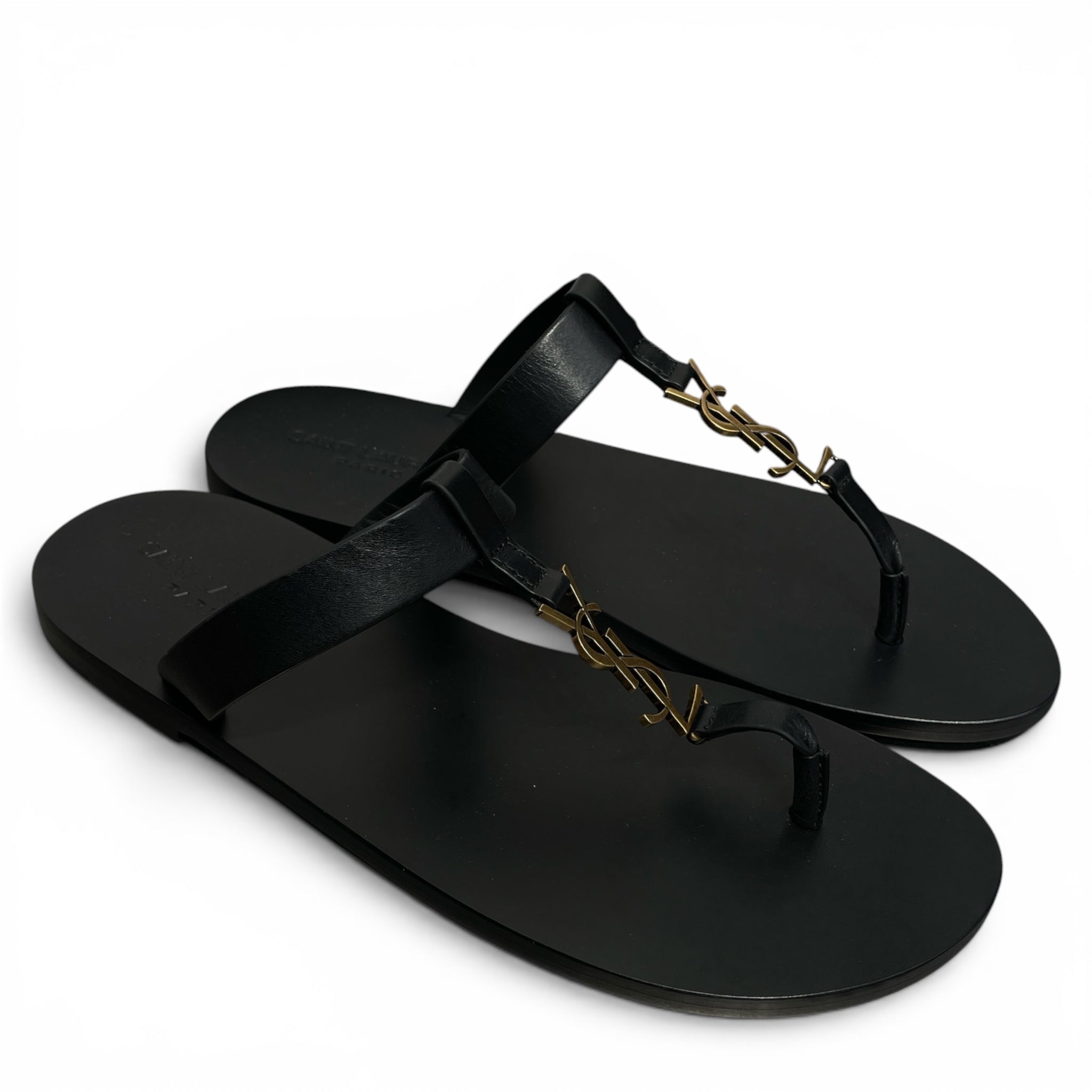 YVES SAINT LAURENT/Sandals/EU 42/Leather/BLK/YSL LOGO SANDAL