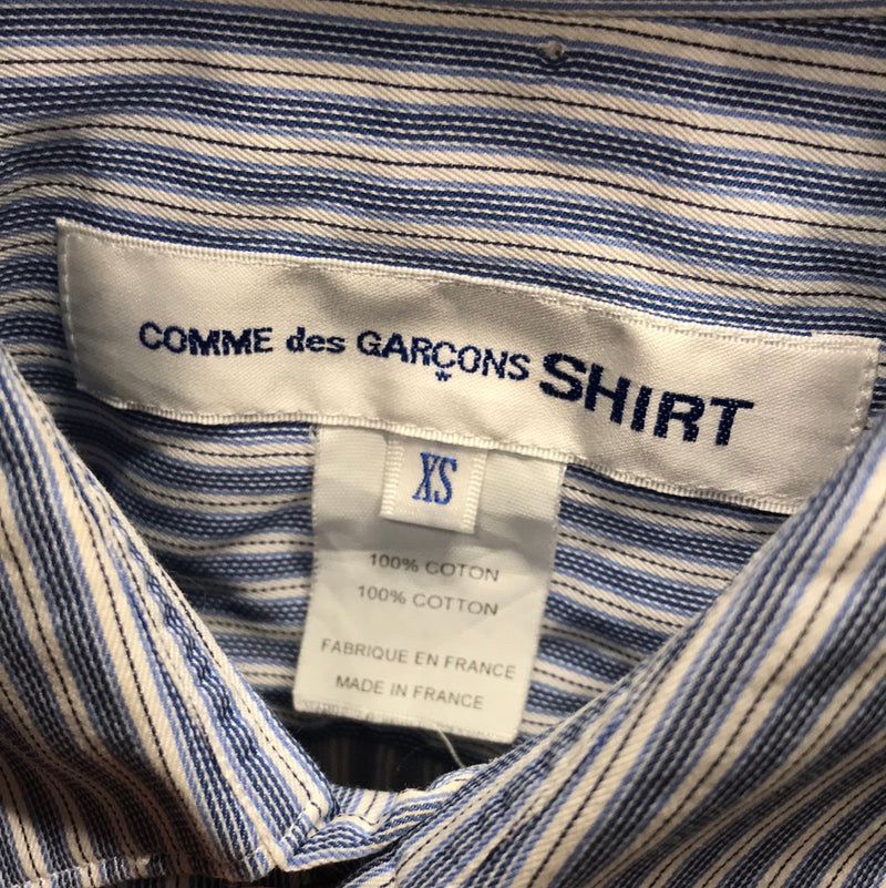 COMME des GARCONS SHIRT/SS Shirt/XS/Cotton/BLU/Stripe/CAMO SLEEVE