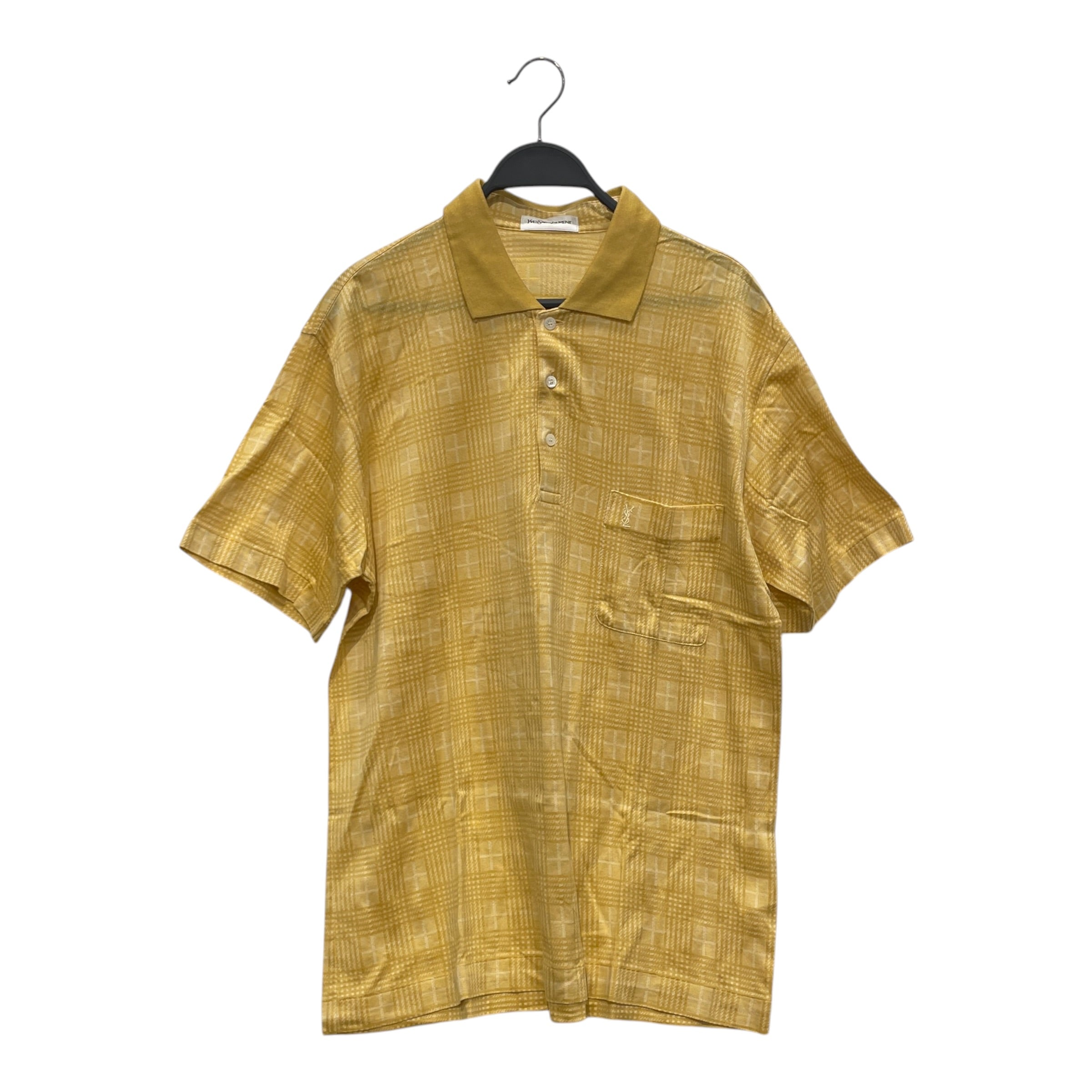 YVES SAINT LAURENT/Polo Shirt/L/Cotton/YEL/All Over Print/CHECK POLO/CRM LOGO view 1
