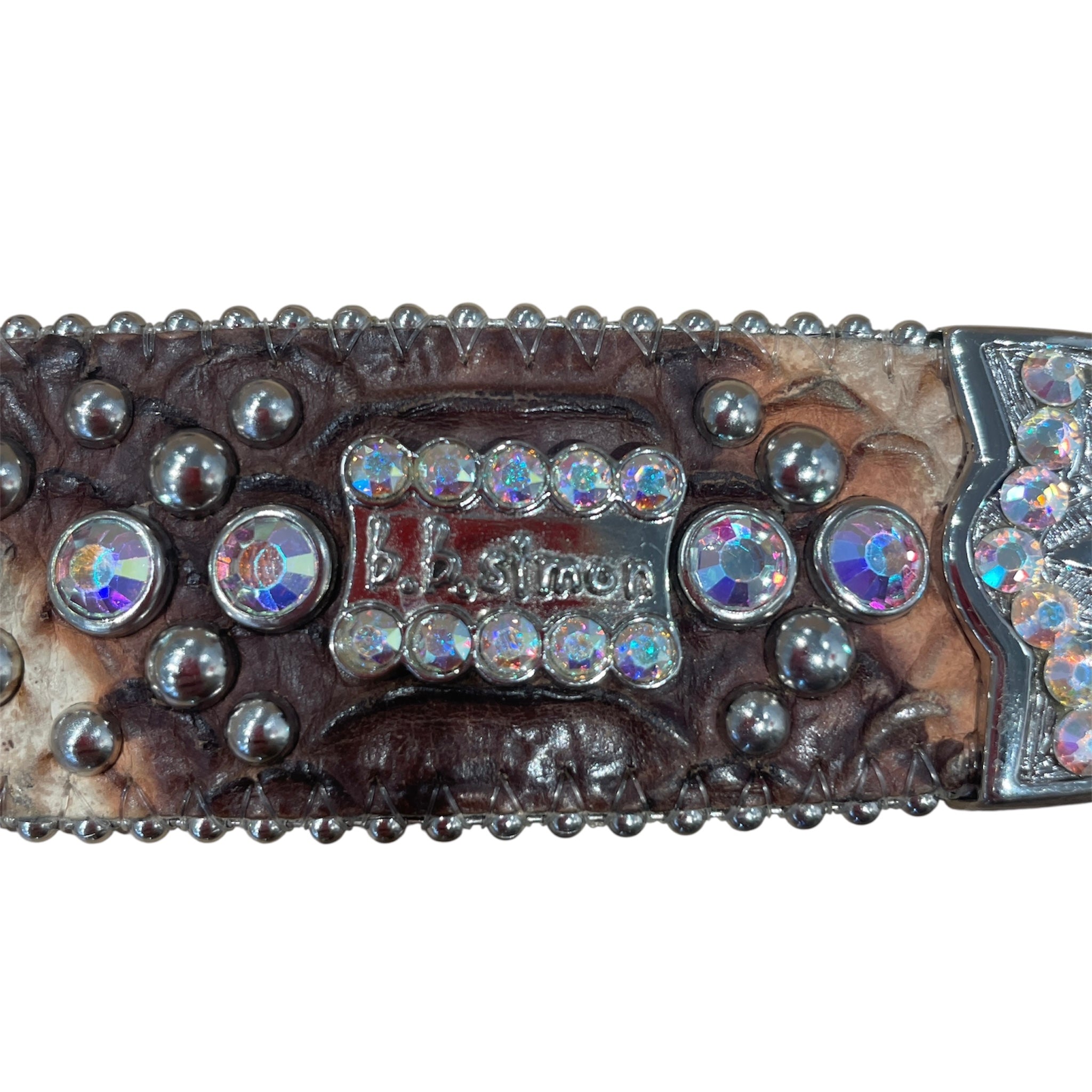 b.b.simon/Belt/All Over Print/Leather/BEG/Rhinestone Belt view 3