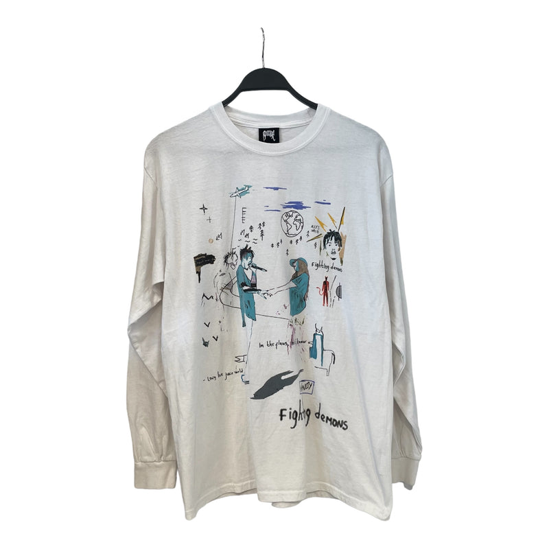 Revenge/LS T-Shirt/L/Cotton/WHT/Graphic/JUICE WRLD FIGHTING DEMONS