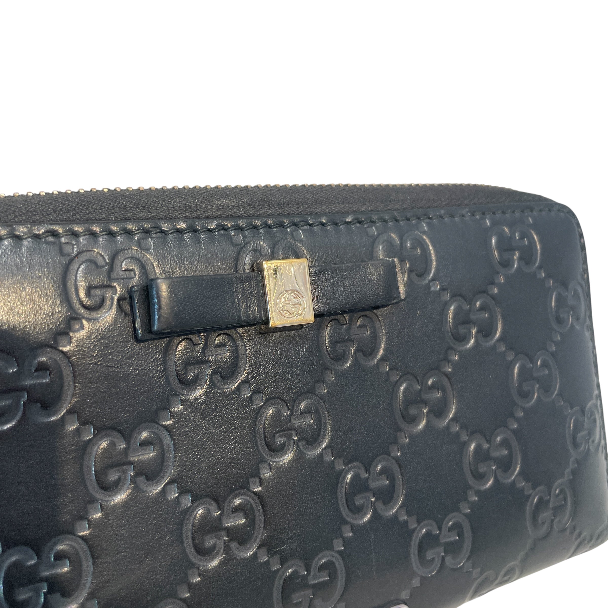GUCCI/Long Wallet/Monogram/Leather/BLK/Guccissima Zip-Around Bow Long view 3