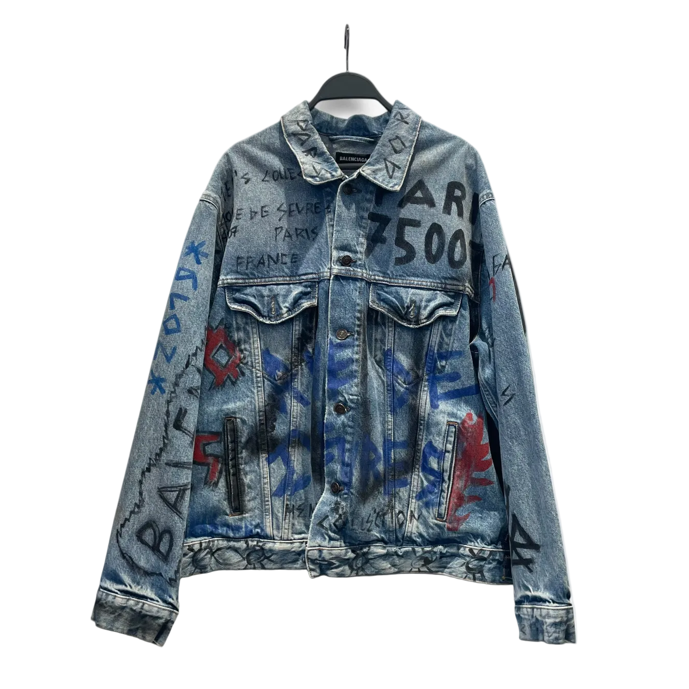 BALENCIAGA/Denim Jkt/46/BLU/All Over Print/Graphic Writing view 1