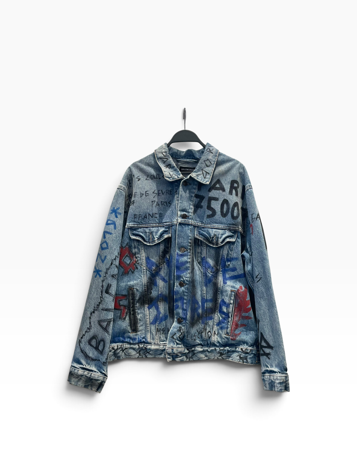 BALENCIAGA/Denim Jkt/46/BLU/All Over Print/Graphic Writing view 1