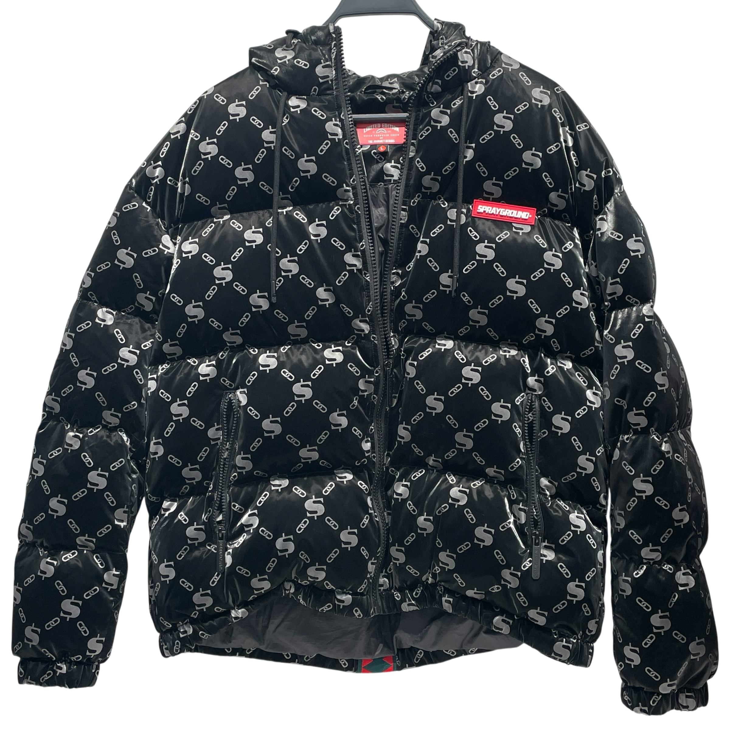 SPRAYGROUND/Puffer Jkt/L/BLK/All Over Print/Chainlink w/ S view 1