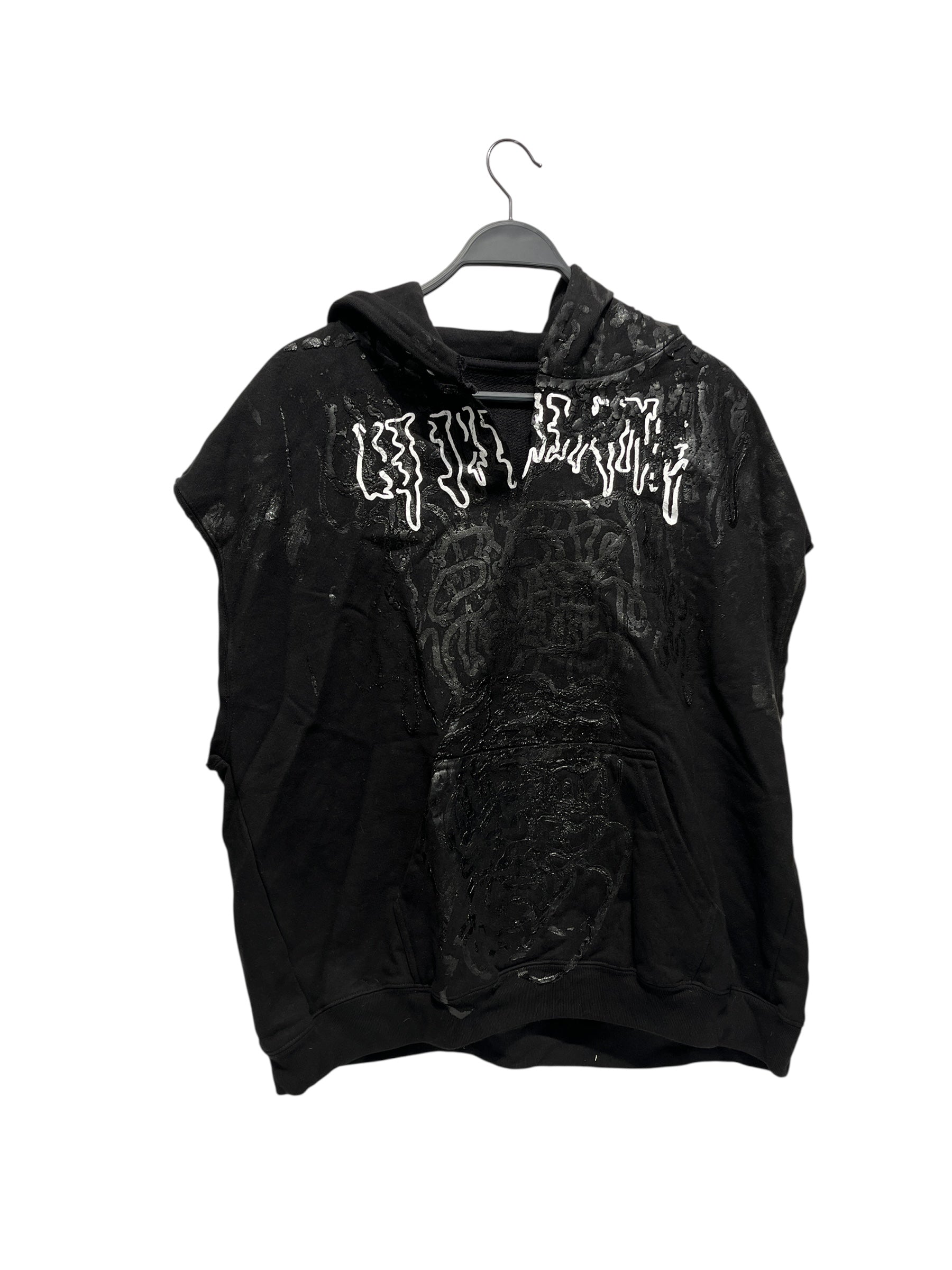HUBANE/Vest/Cotton/BLK/SLEEVELESS HOODIE W WHITE TEXT view 1