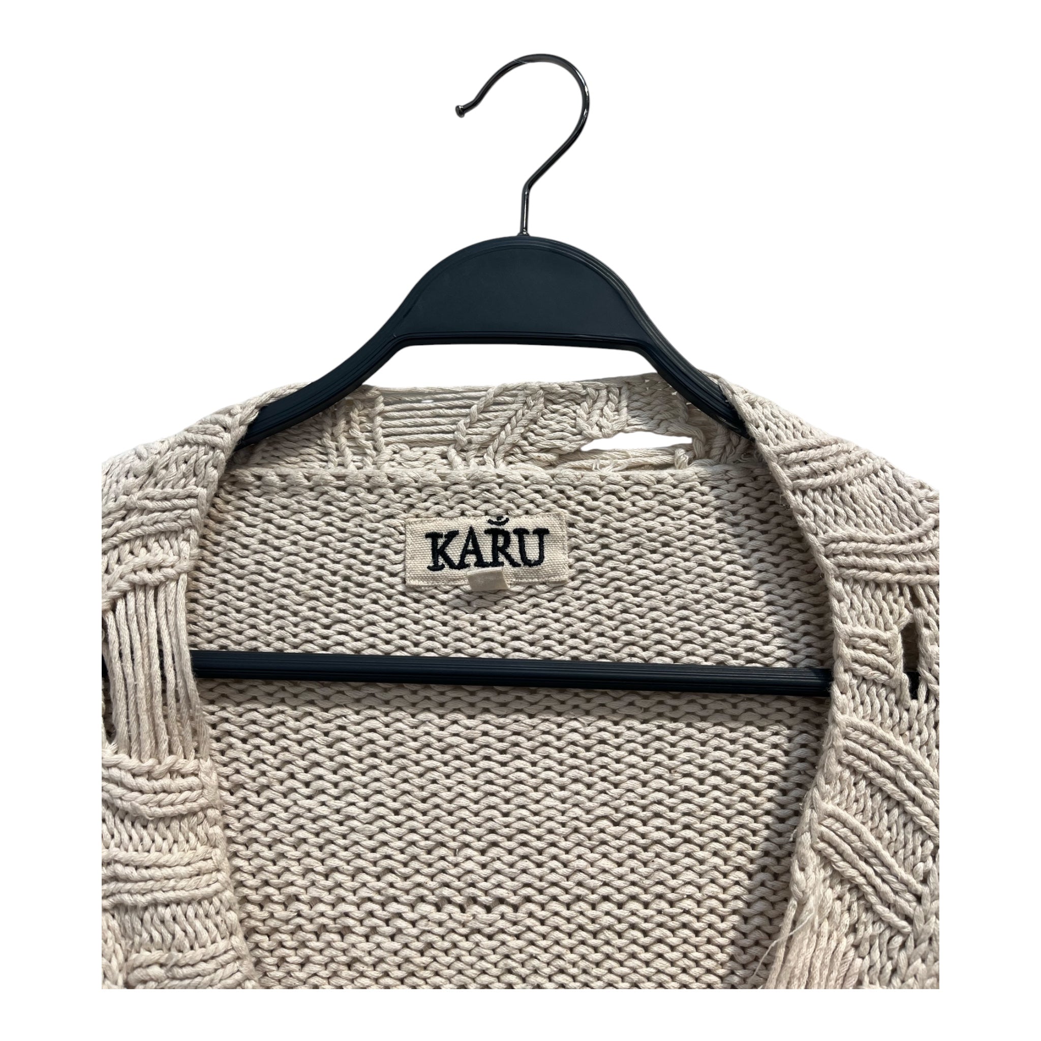 KARTIK RESEARCH/Heavy Cardigan/XL/Stripe/Cotton/CRM/Distressed/DISTRESSED INTARSIA CARDIGAN view 3