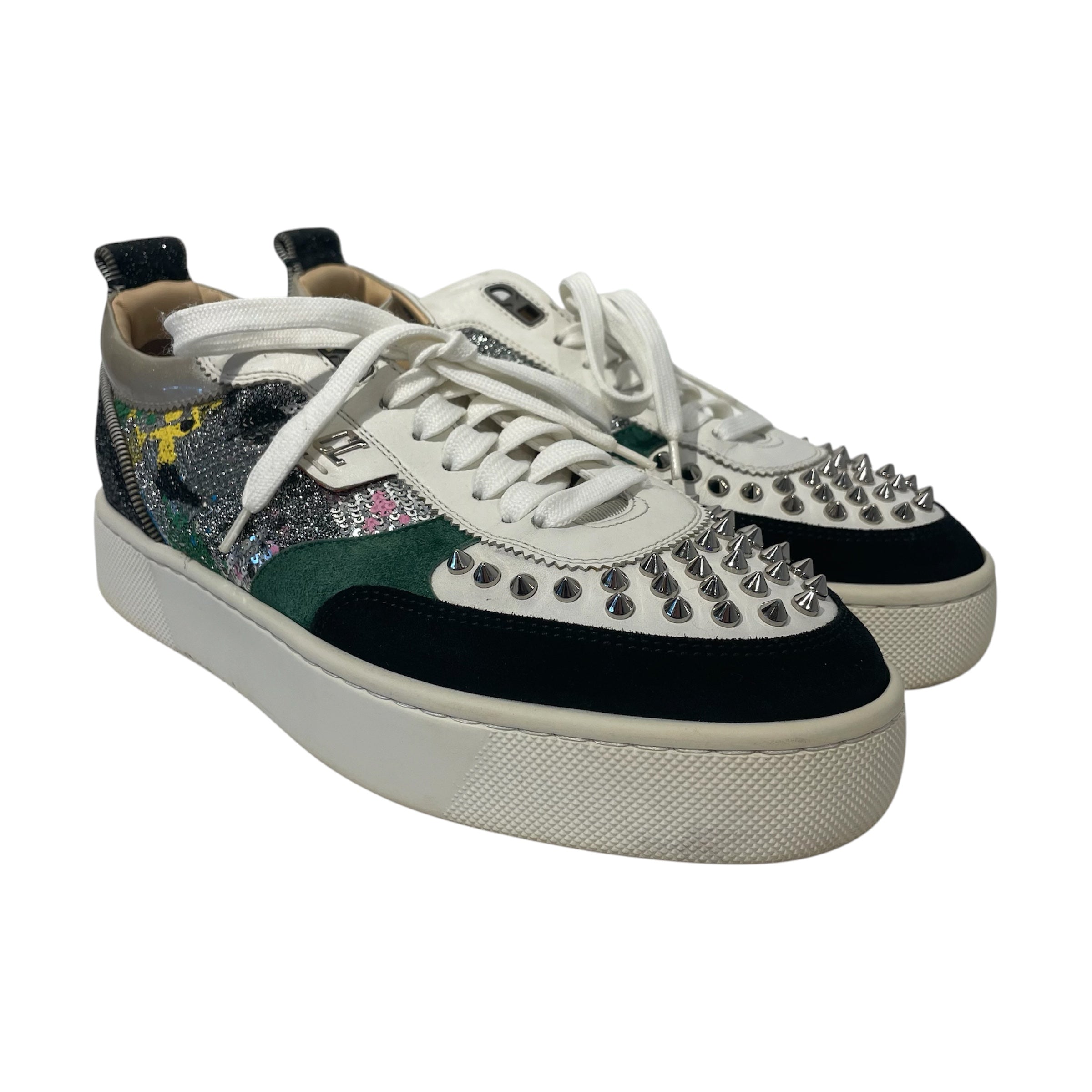 Christian Louboutin/Low-Sneakers/EU 41/All Over Print/Suede/GRN/Glitter Spikes view 1