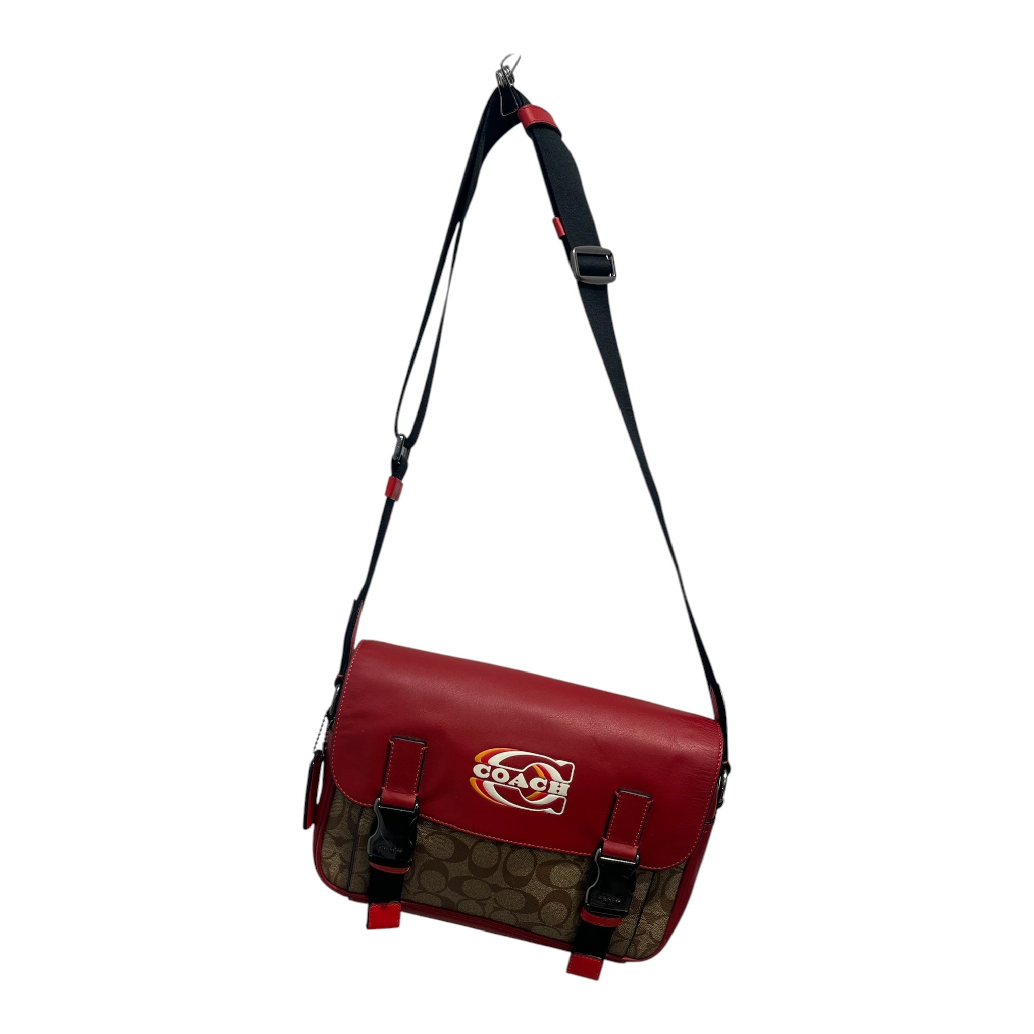 COACH/Cross Body Bag/Monogram/RED/brown monogram red flap view 1