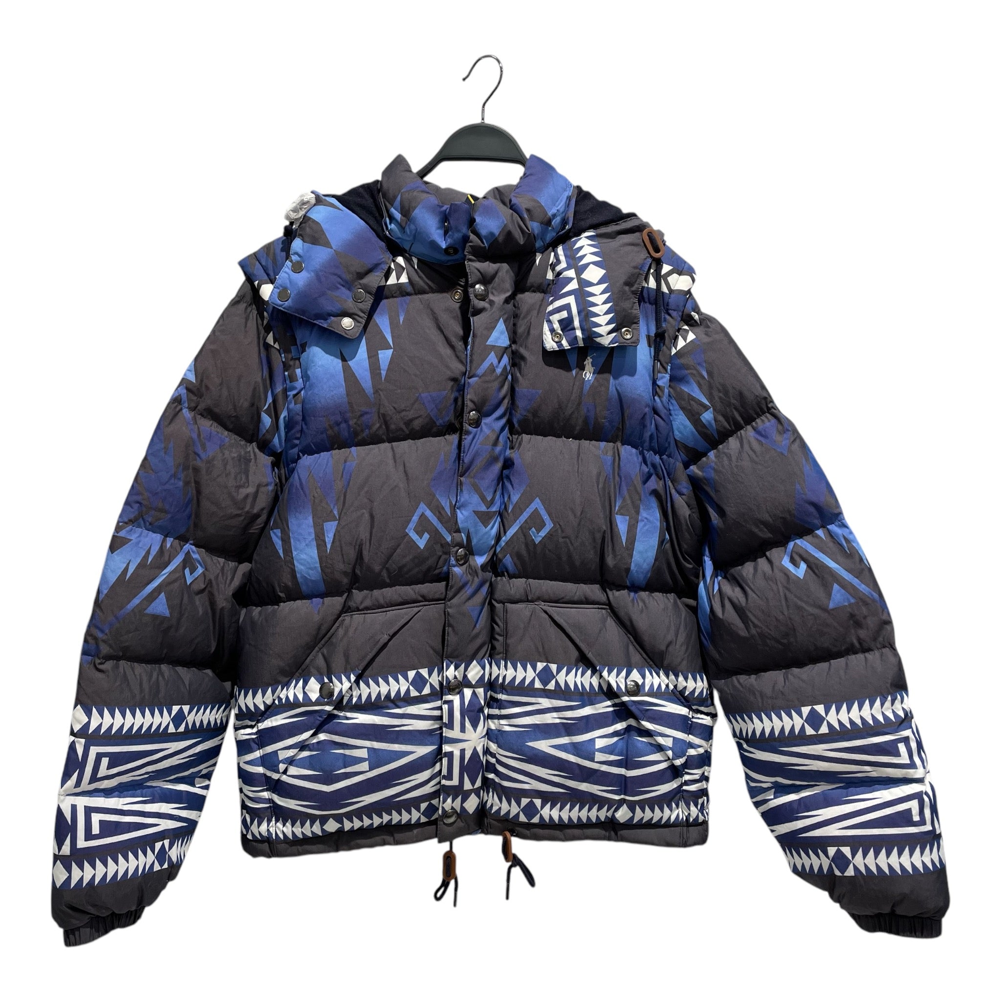 POLO RALPH LAUREN/Puffer Jkt/L/Nylon/BLU/All Over Print/Aztec Desgin view 1