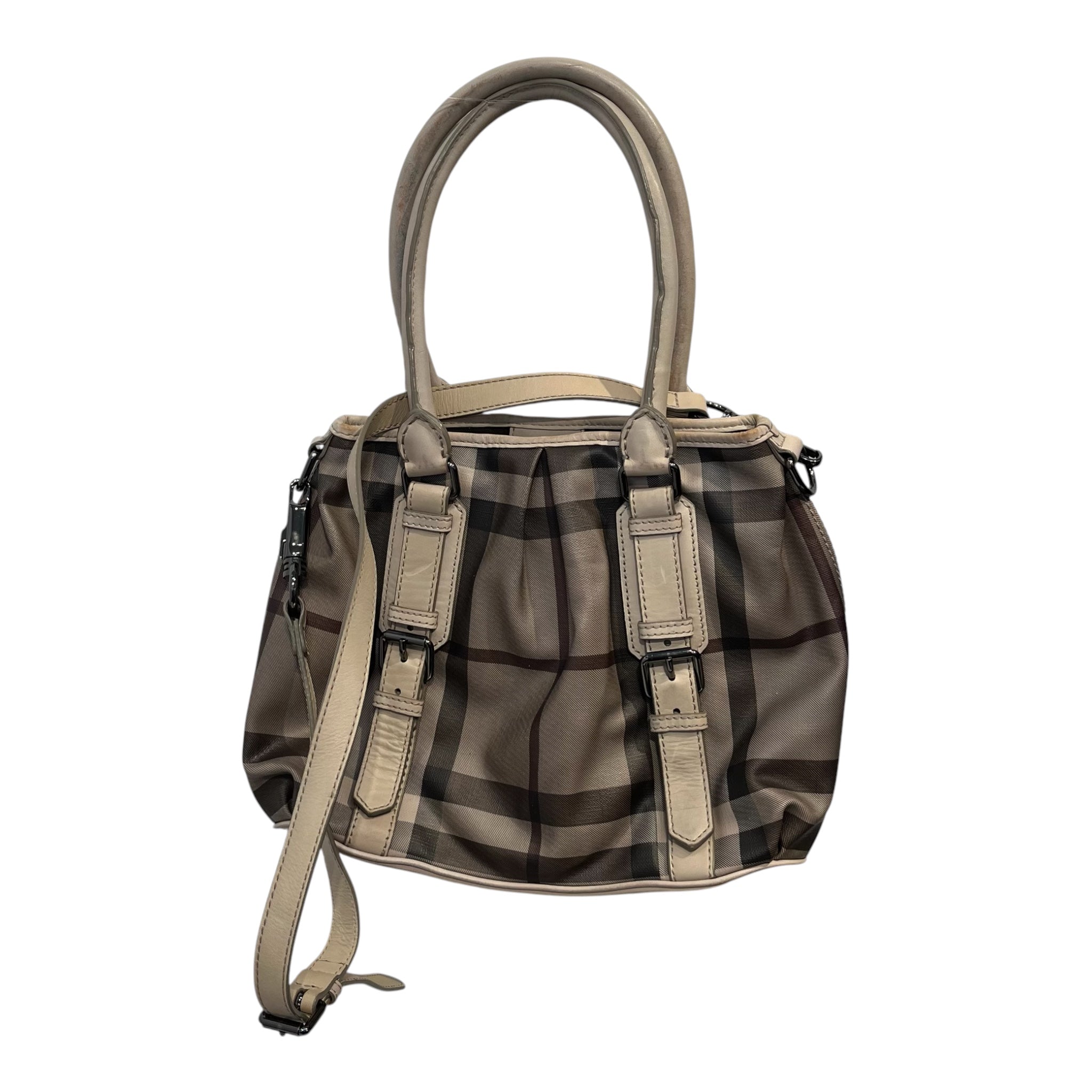 BURBERRY/Hand Bag/Plaid/Leather/BEG/burberry small smoked tote view 1