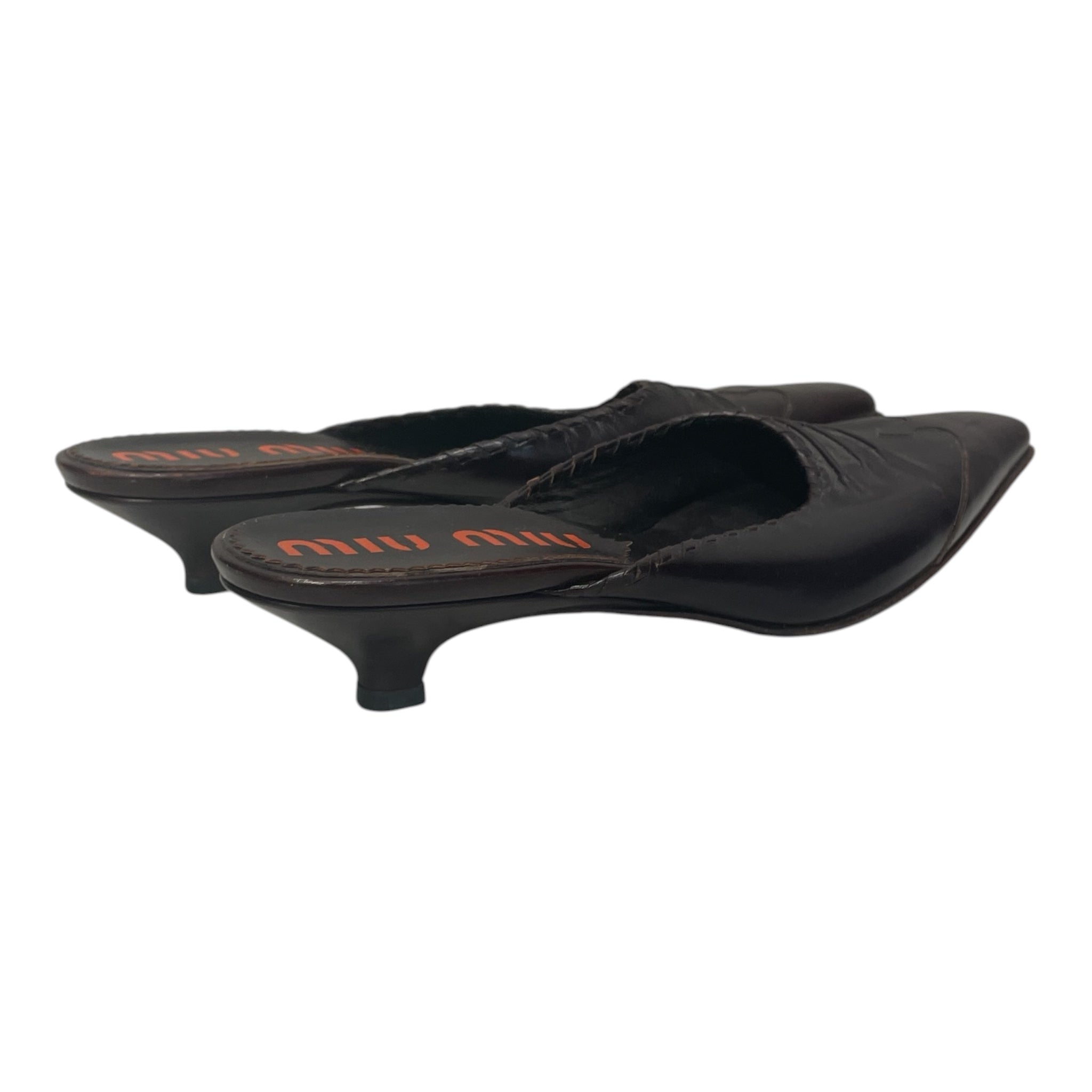 MIU MIU/Heels/EU 36/Leather/BRW/ORN BRANDING/KITTEN HEEL view 2