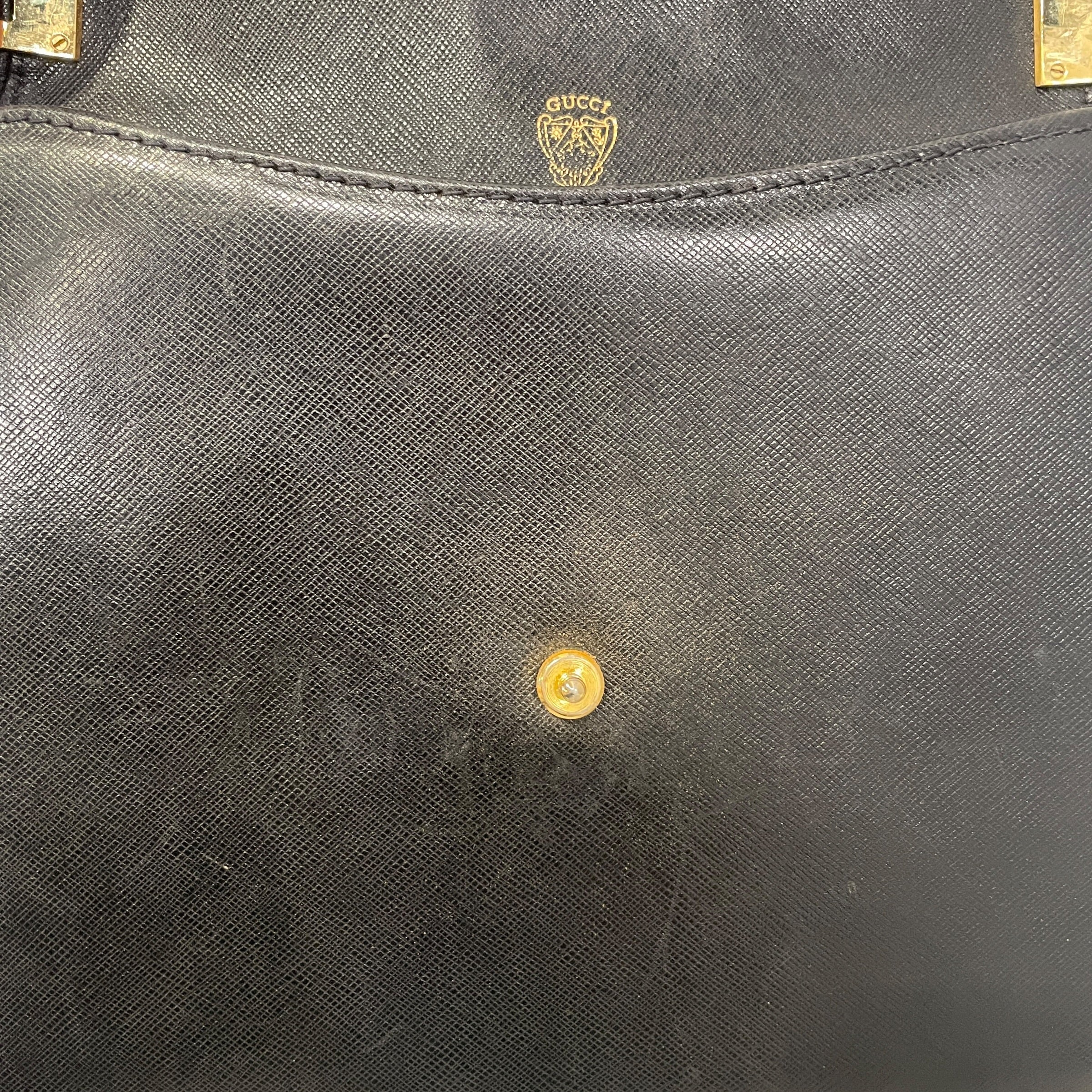 GUCCI/Hand Bag/Leather/BLK/1970s Top Handle Bag view 7