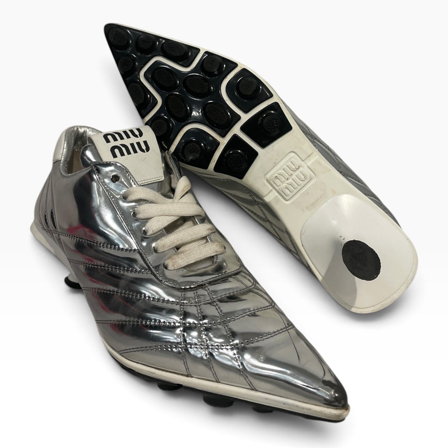 MIU MIU/Low-Sneakers/US 7/Polyester/SLV/Heeled soccer shoe shiny view 3