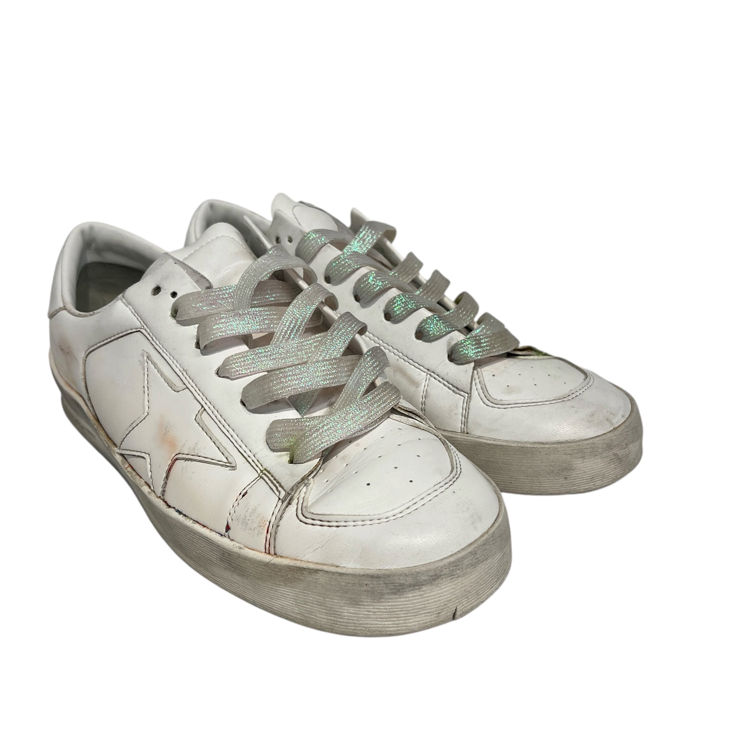 GOLDEN GOOSE/Low-Sneakers/US 8/Cotton/WHT/stardan iradecent laces view 1