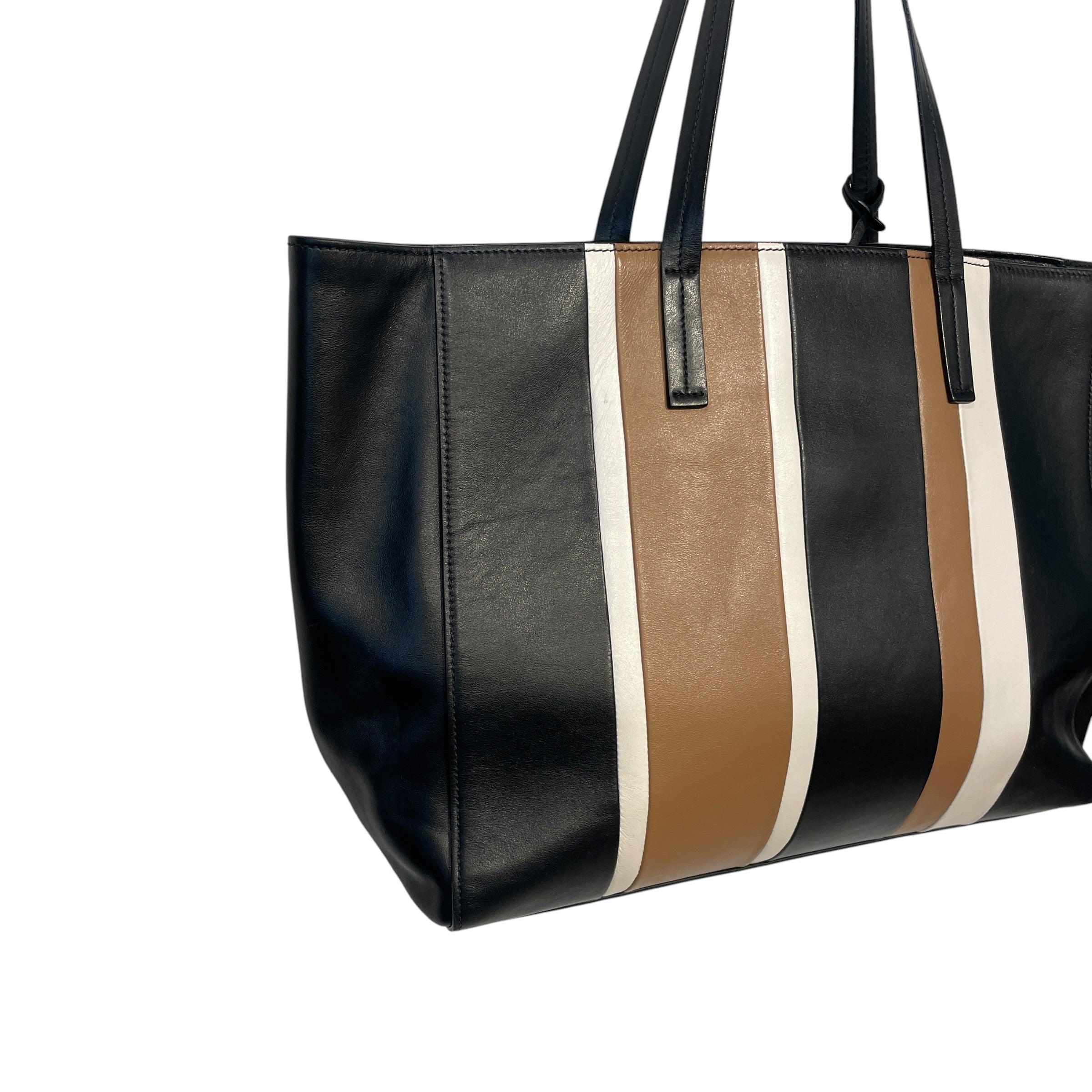 PRADA/Tote Bag/Stripe/Leather/BLK/WHITE/BROWN/TRI-COLOR view 2