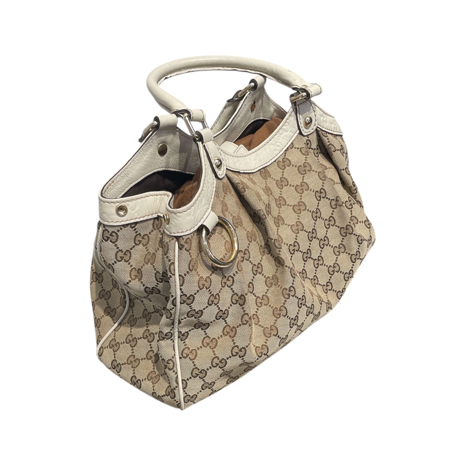 GUCCI/Tote Bag/Monogram/Cotton/BEG/White Leather Handles view 6