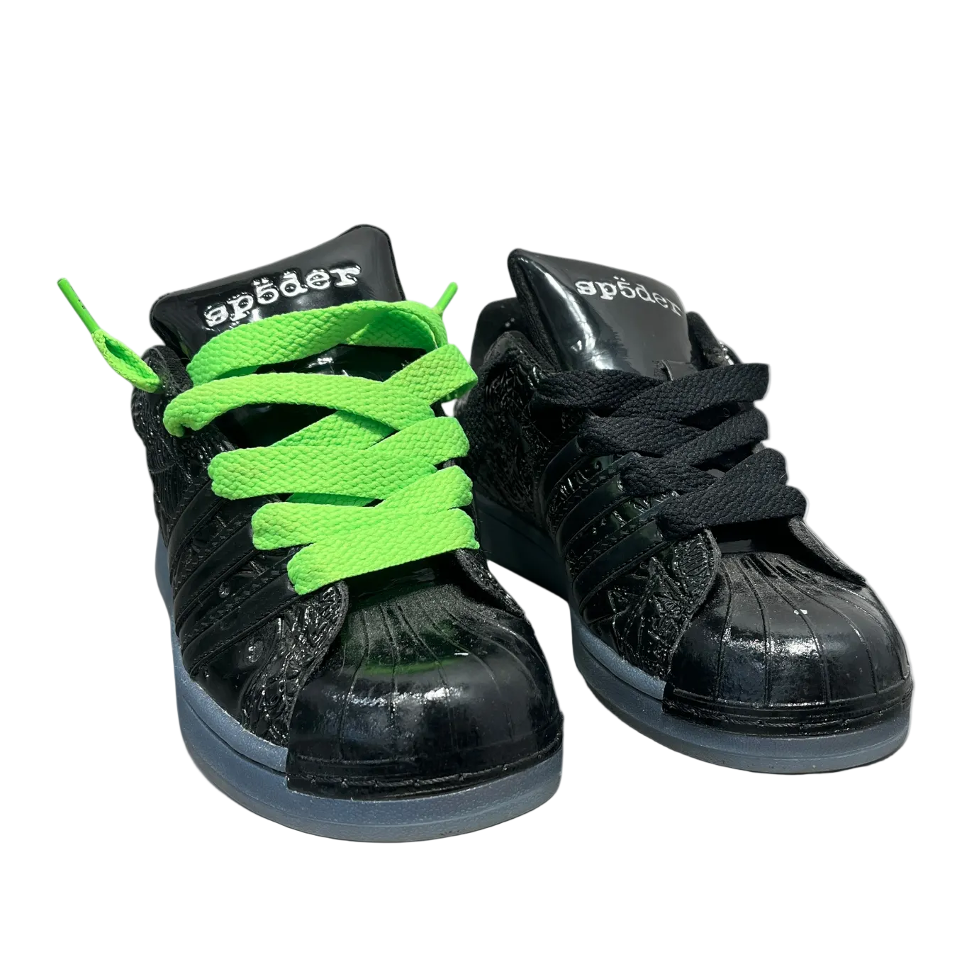 Sp5der/adidas/Low-Sneakers/US 9/Graphic/Leather/BLK/Superstar Black with Neon Lace view 1