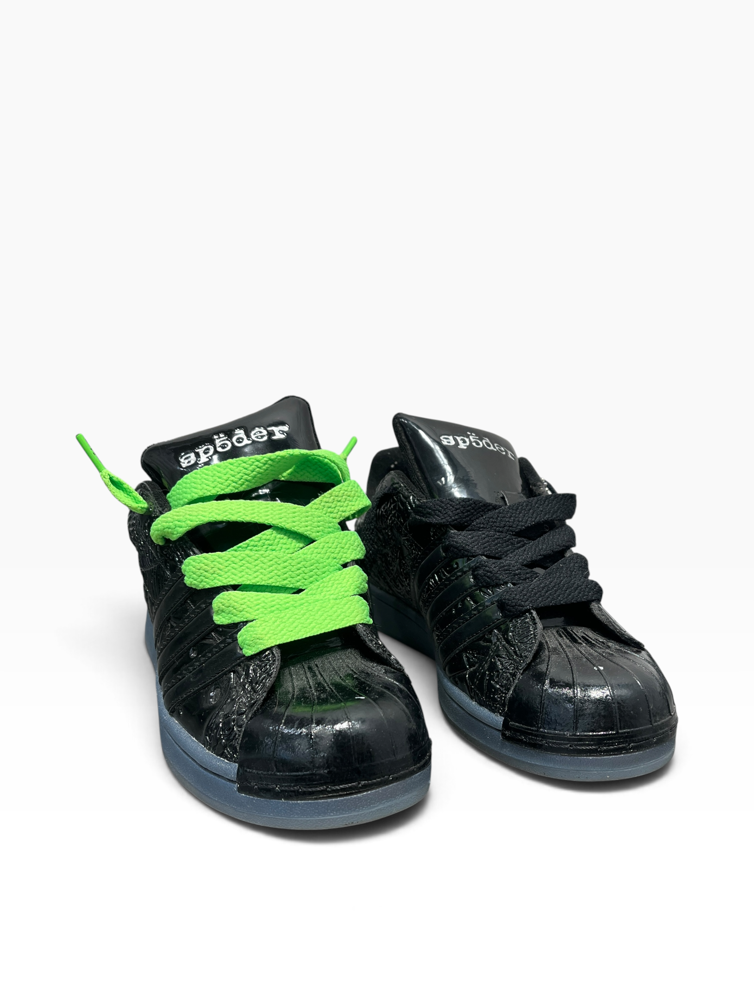 Sp5der/adidas/Low-Sneakers/US 9/Graphic/Leather/BLK/Superstar Black with Neon Lace view 1