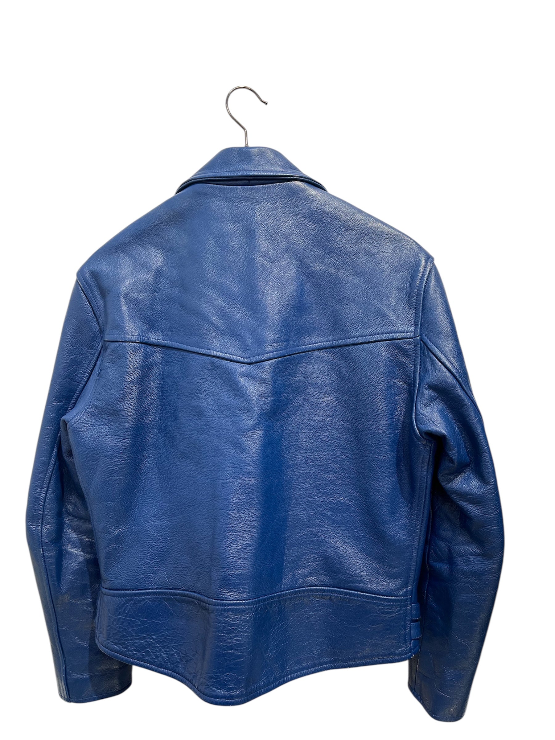 STRAIGHT TO HELL/Leather Jkt/42/Leather/BLU/BLUE LEATHER BIKER view 2