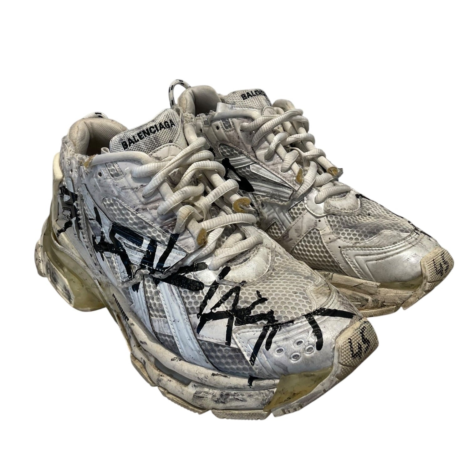 BALENCIAGA/Low-Sneakers/US 11/All Over Print/Leather/WHT/Graffiti Distressed view 1