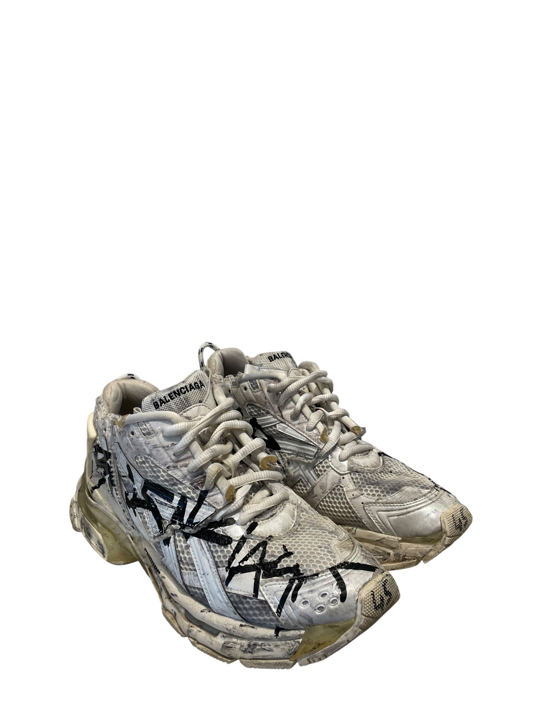 BALENCIAGA/Low-Sneakers/US 11/All Over Print/Leather/WHT/Graffiti Distressed view 1