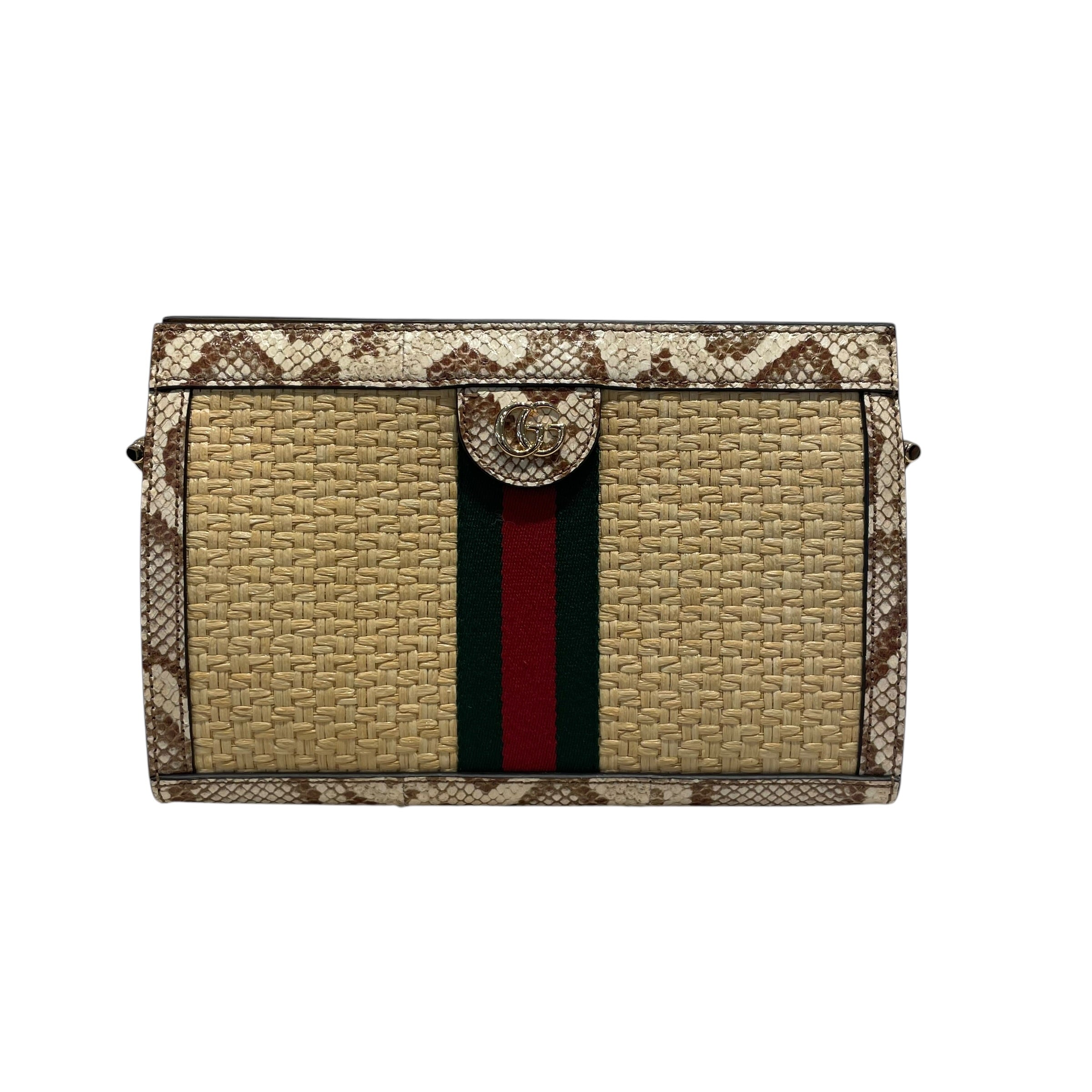 GUCCI/Cross Body Bag/Animal Pattern/Leather/BEG/ophidia straw crossbody view 1
