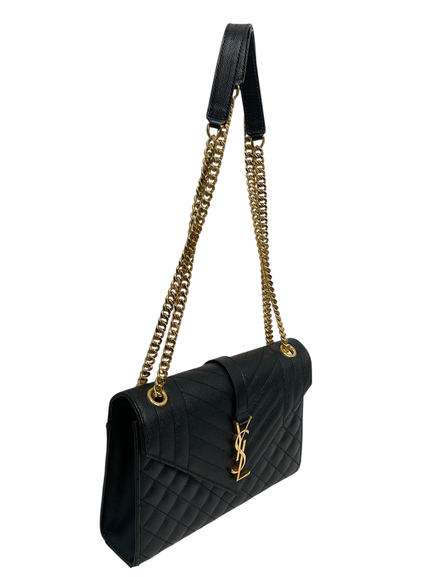 SAINT LAURENT/Hand Bag/Leather/BLK/MEDIUM QUILTED ENVELOPE BAG view 2
