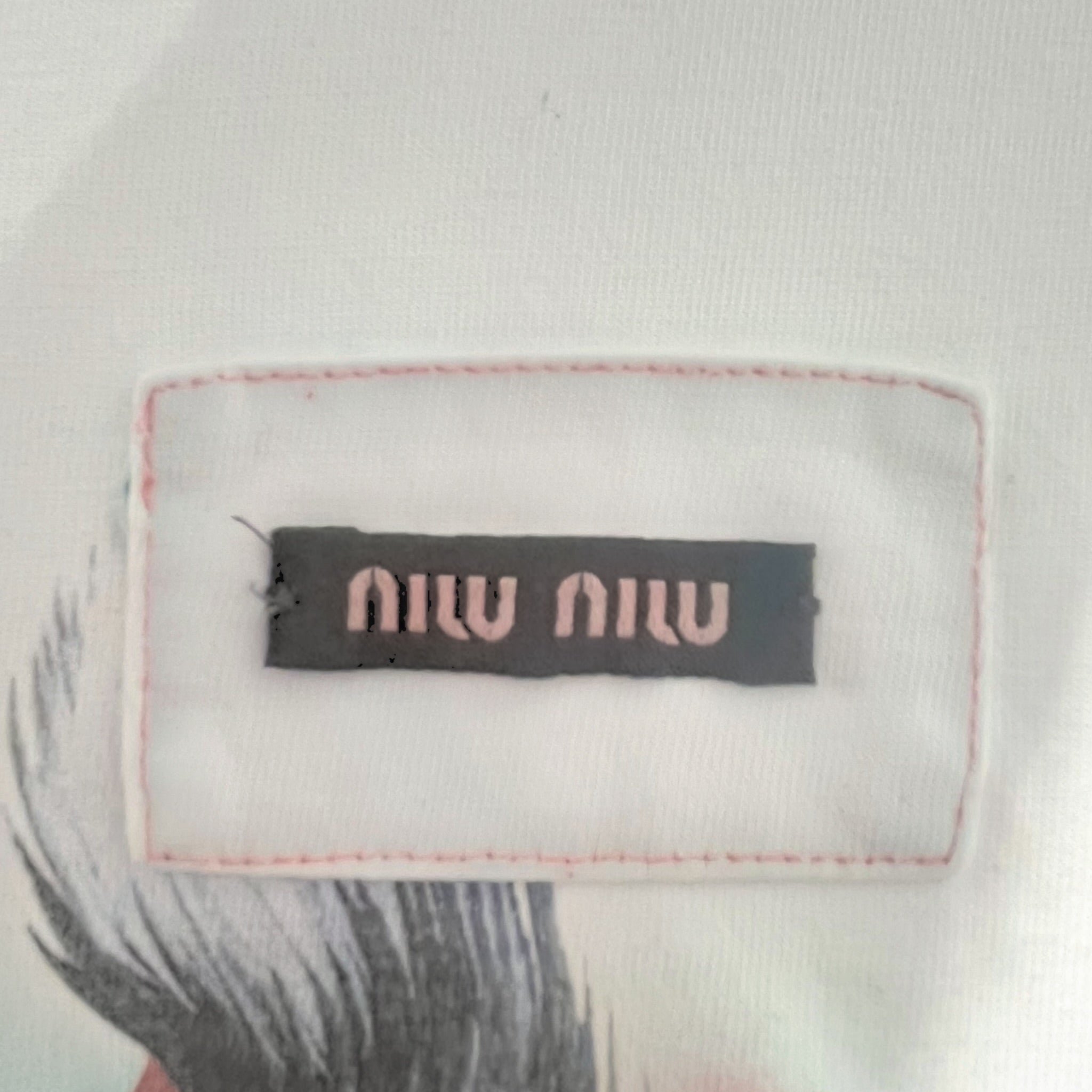 MIU MIU/T-Shirt/XS/Graphic/Cotton/WHT/red logo cat graphic frontback view 4