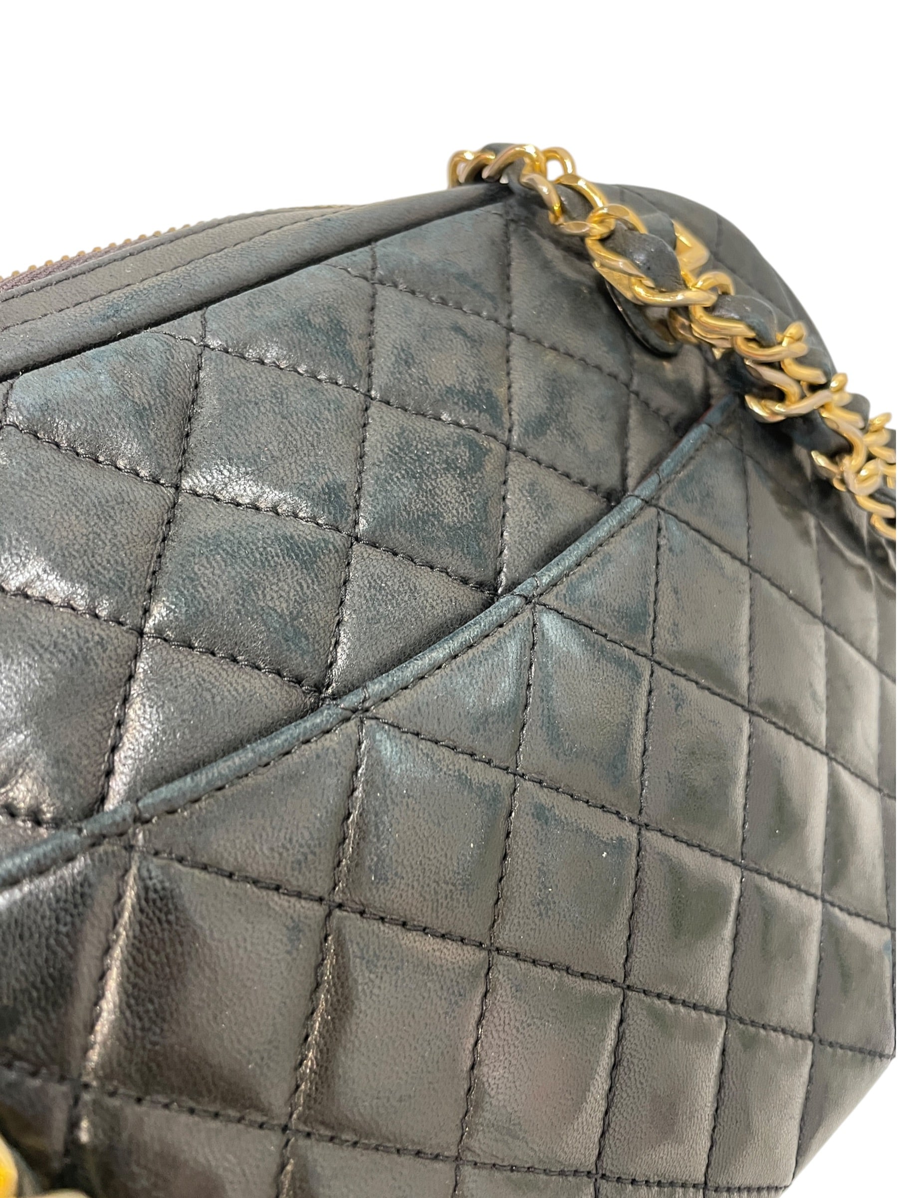 CHANEL/Cross Body Bag/Leather/Black/camera patch logo zip view 8