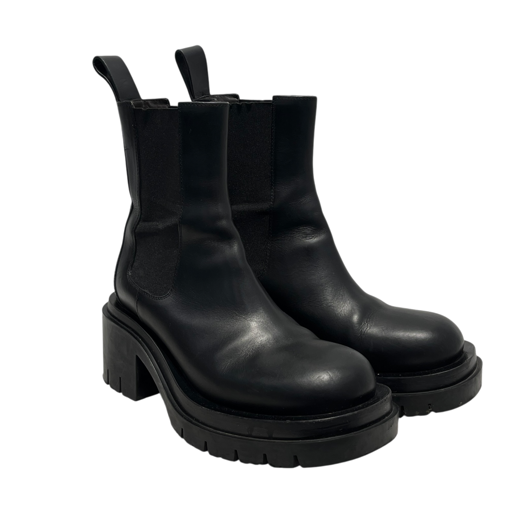 BOTTEGA VENETA/Chelsea Boots/EU 37.5/Leather/BLK/lug heeled ankle boot view 1