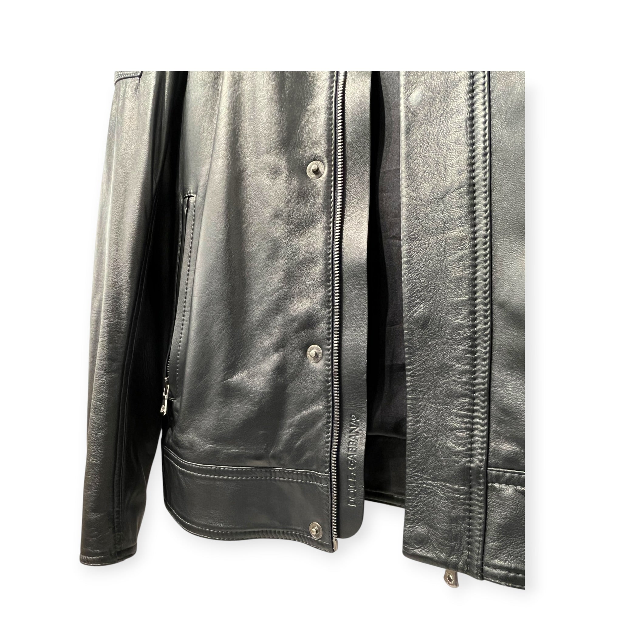 DOLCE&GABBANA/Leather Jkt/Lambskin/BLK/SILK LINED CAFE RACER view 2