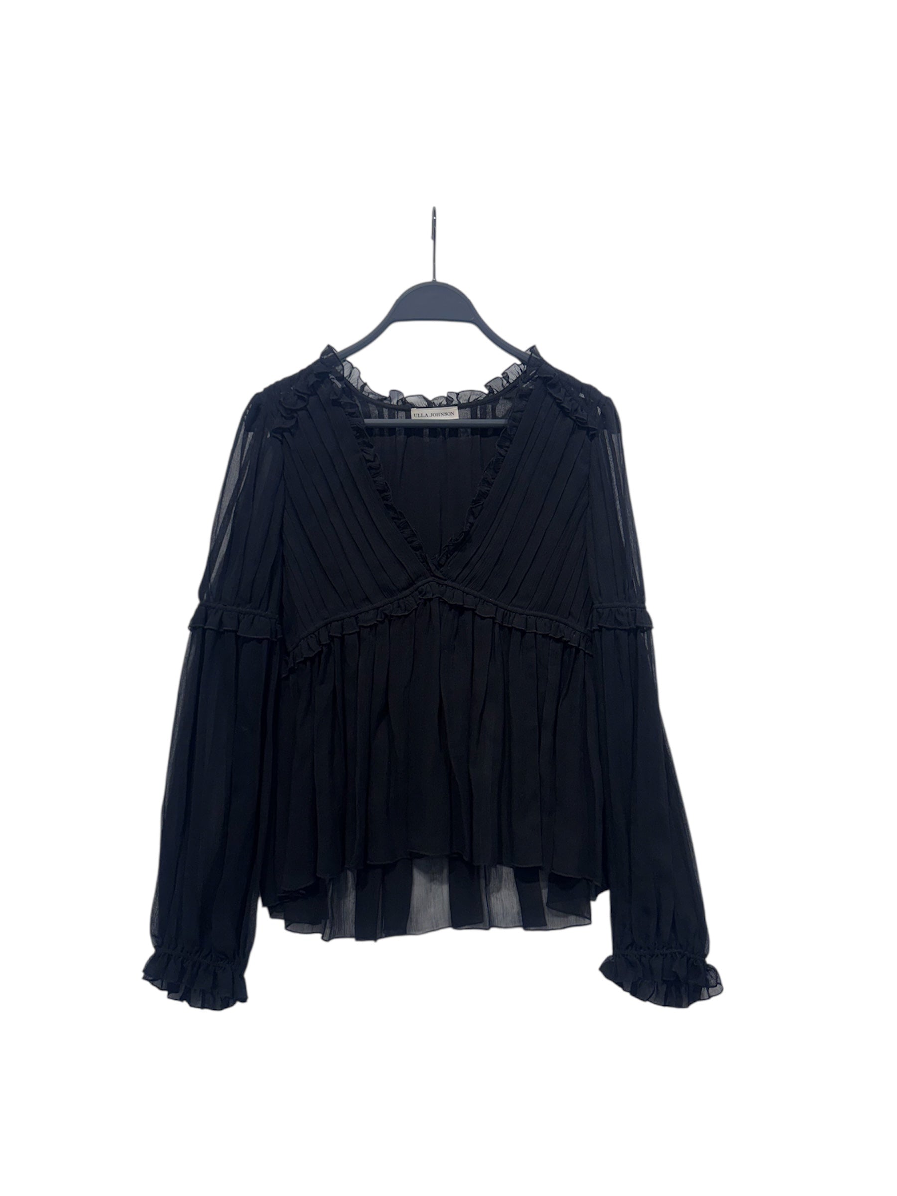 Ulla Johnson/Blouse/S/Cotton/BLK/Frilly Sheer Long Sleeve V Nec view 1