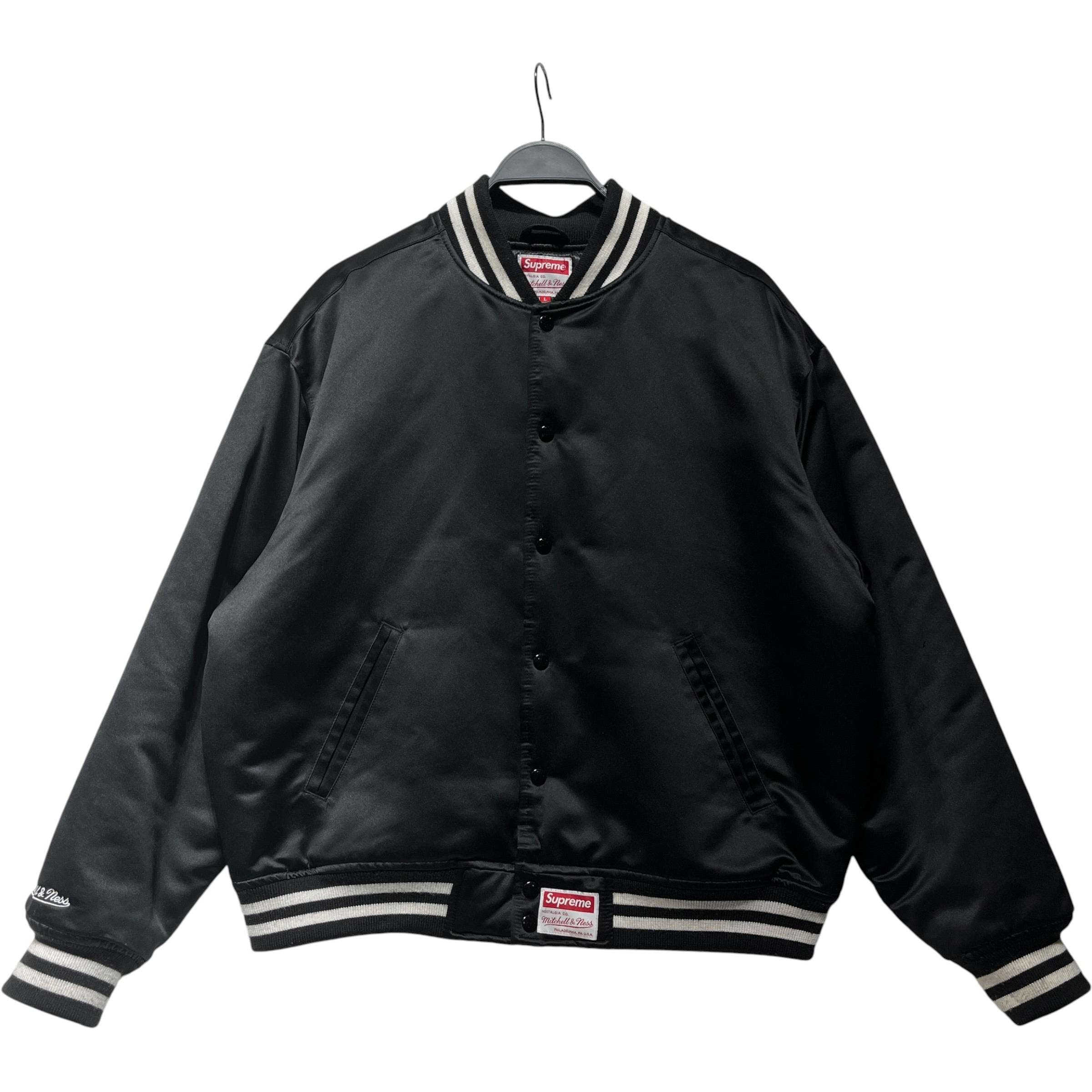 Supreme/mitchell&ness/Flight Jkt/L/Silk/BLK/white supreme back hit view 1