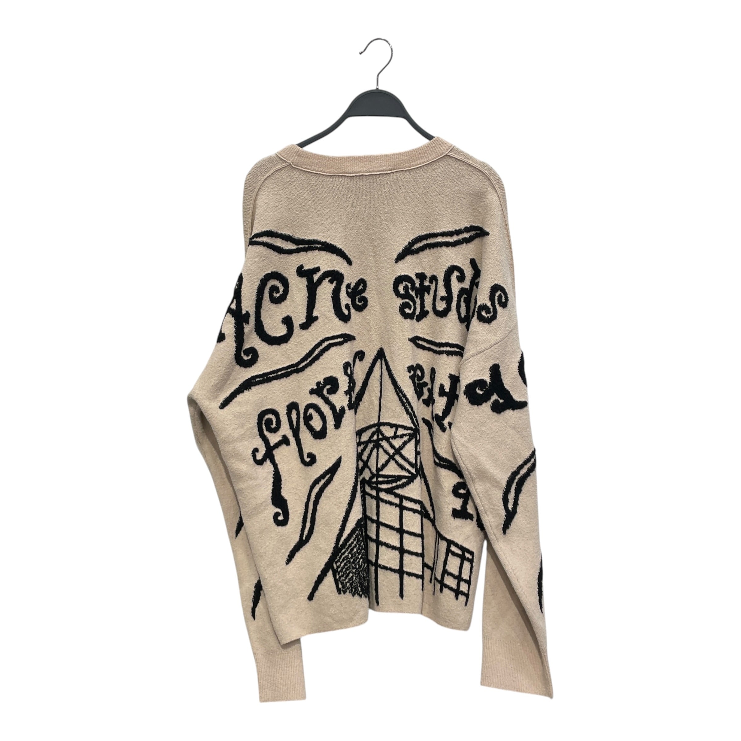 Acne Studios/Sweater/XXL/All Over Print/Cotton/CRM/Oversize/blk tufted letter flora gatan view 2
