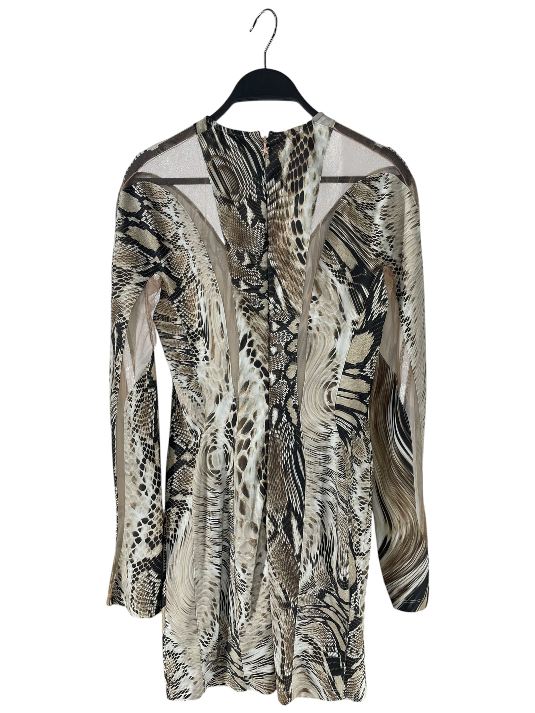 MUGLER/LS Dress/42/Animal Pattern/Polyester/BEG/SNAKESKIN WARPED CUTOUT DRESS view 2