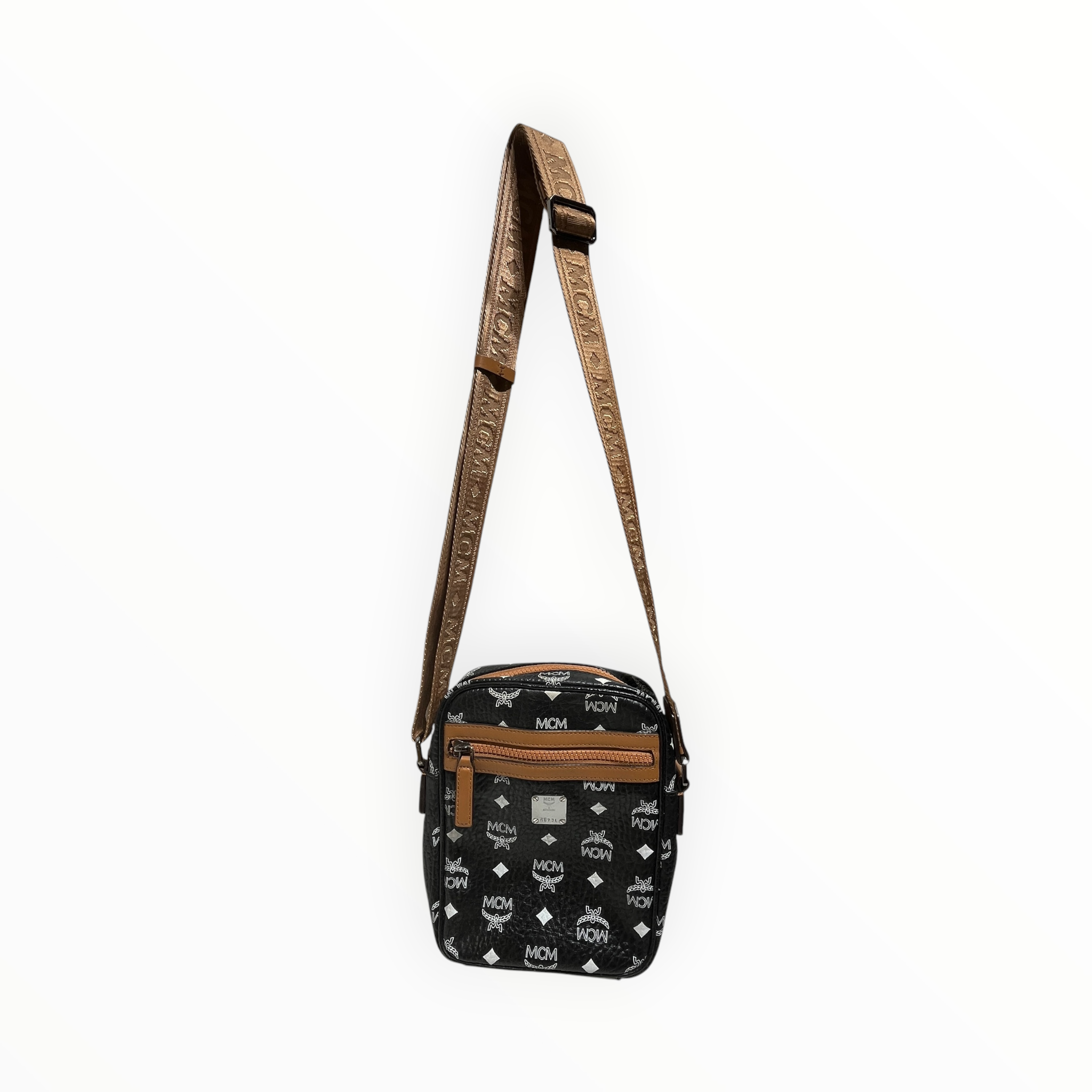 MCM/Cross Body Bag/Leather/BLK/brwn leather strap view 1