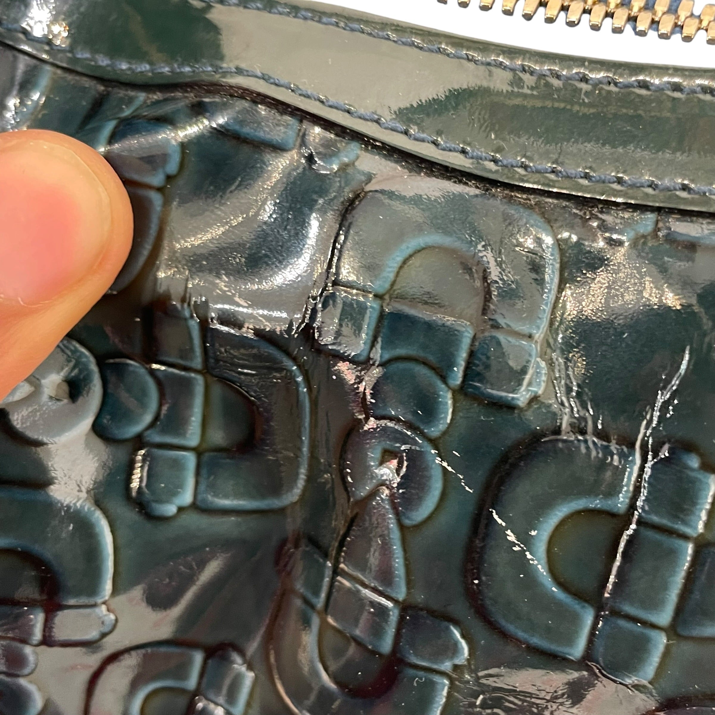 GUCCI/Hand Bag/All Over Print/Leather/BLU/patent leather horsebit glam view 8