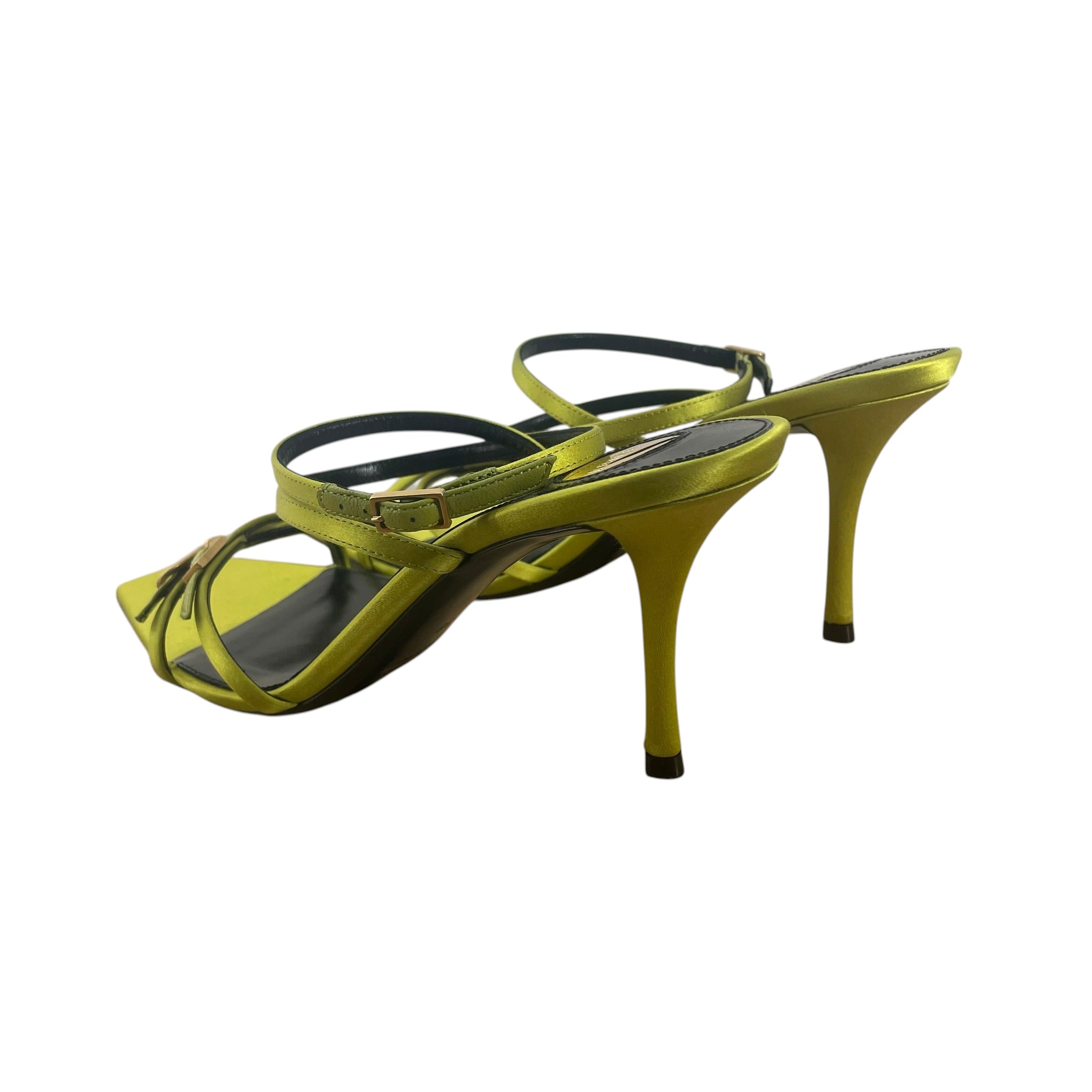 SAINT LAURENT/Heels/EU 38/Silk/GRN/Open-Toe/OPEN TOE WRAP HEEL view 4