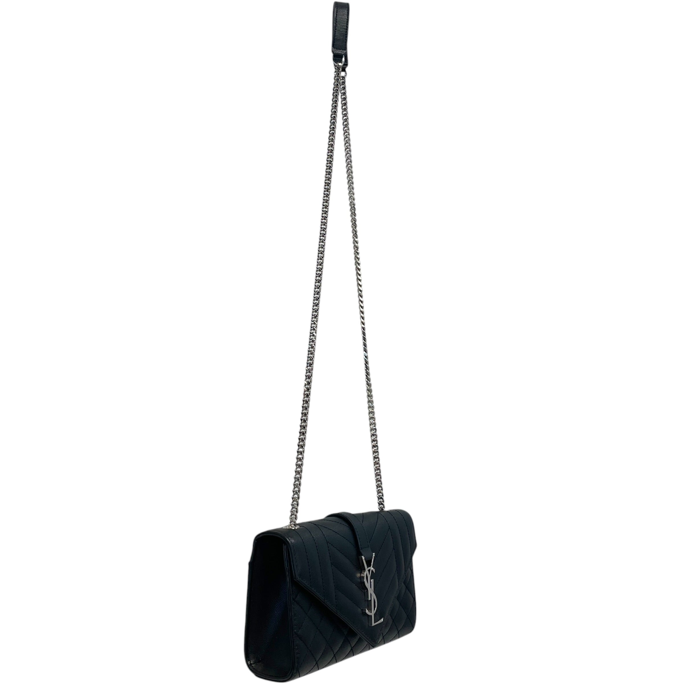 SAINT LAURENT/Cross Body Bag/Leather/BLK/small envelope quilted leather view 6