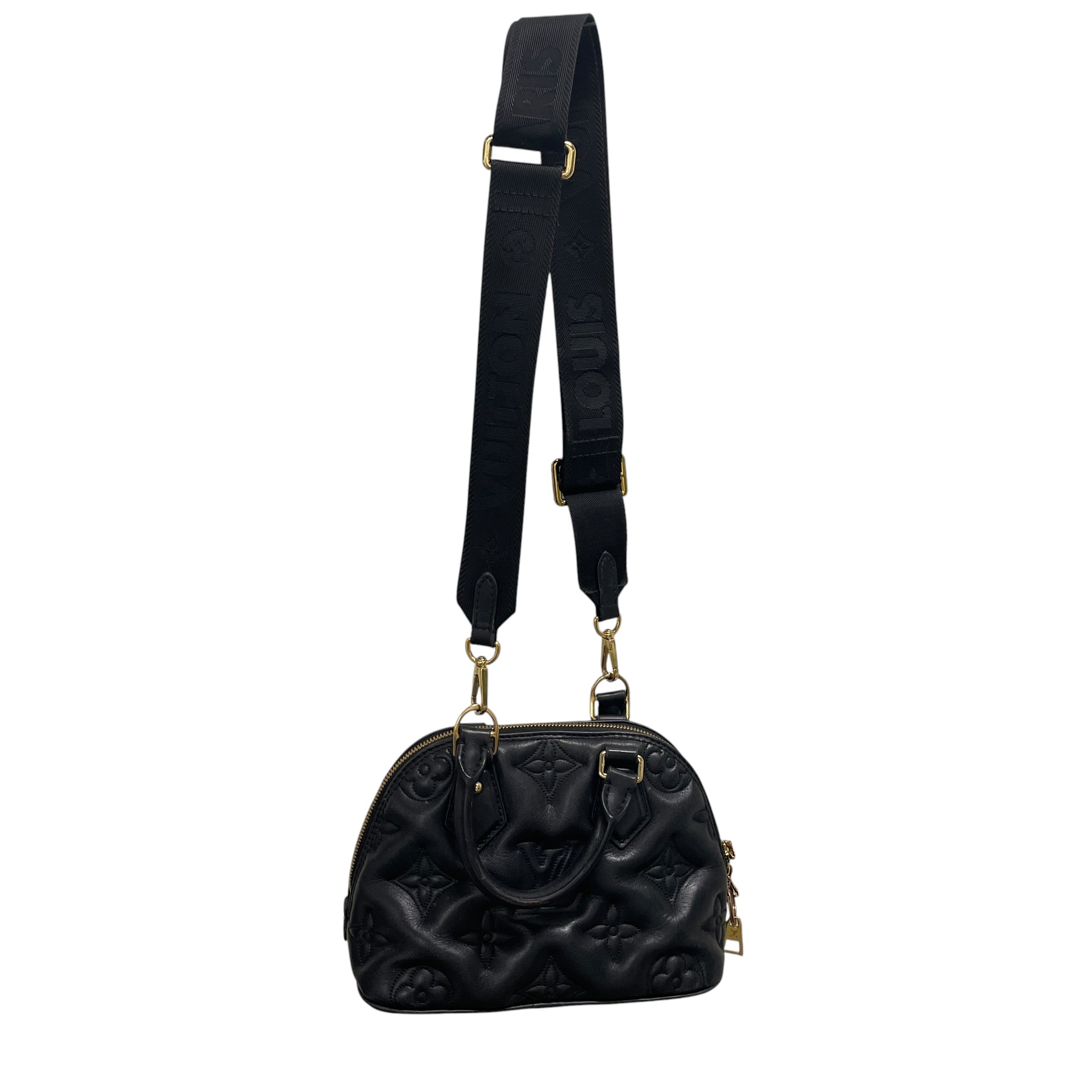 LOUIS VUITTON/Clutch Bag/Leather/BLK/idented monagram view 2