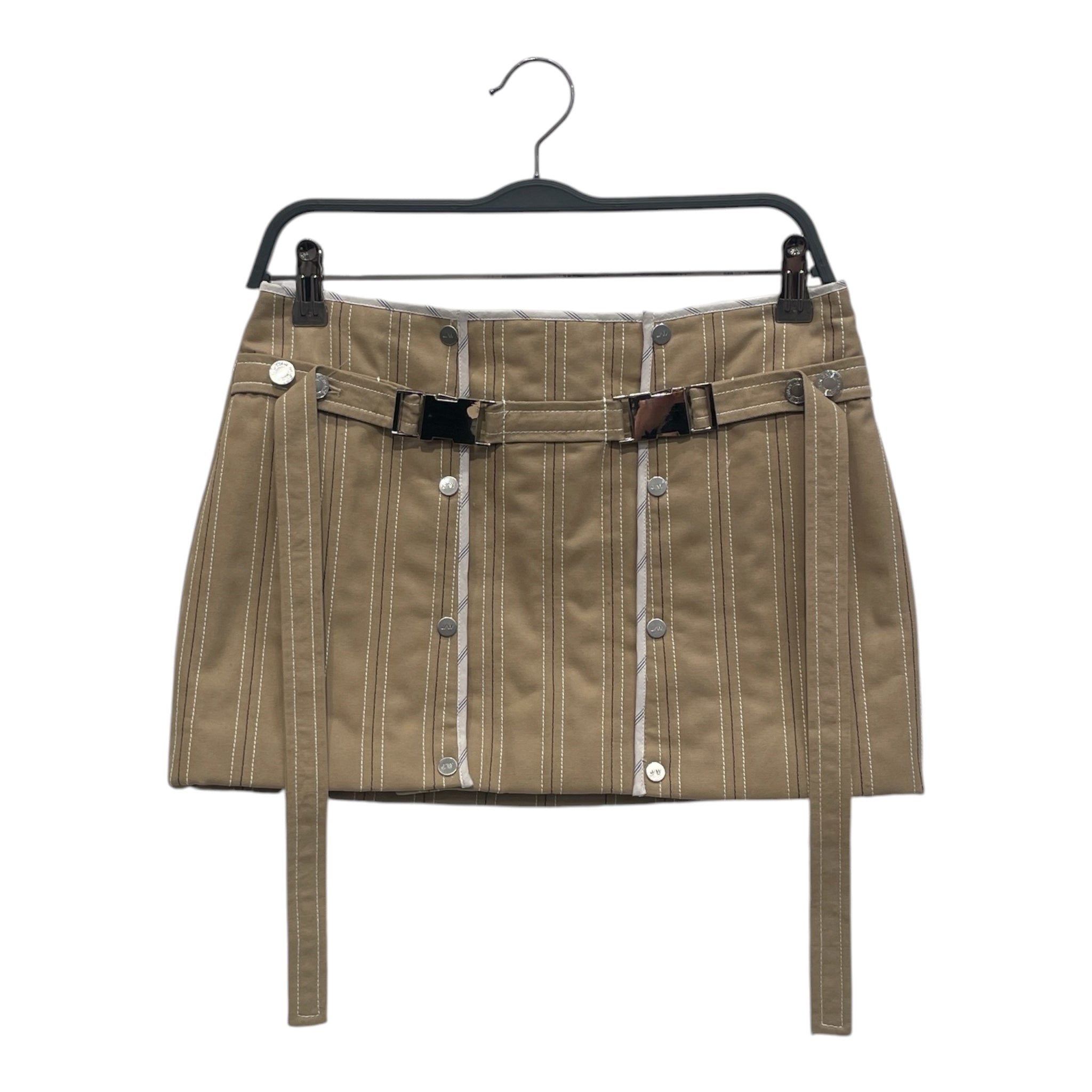 JANE/WADE/Skirt/2/Stripe/Cotton/KHK/Mini Length/silver buckle + snap details view 1