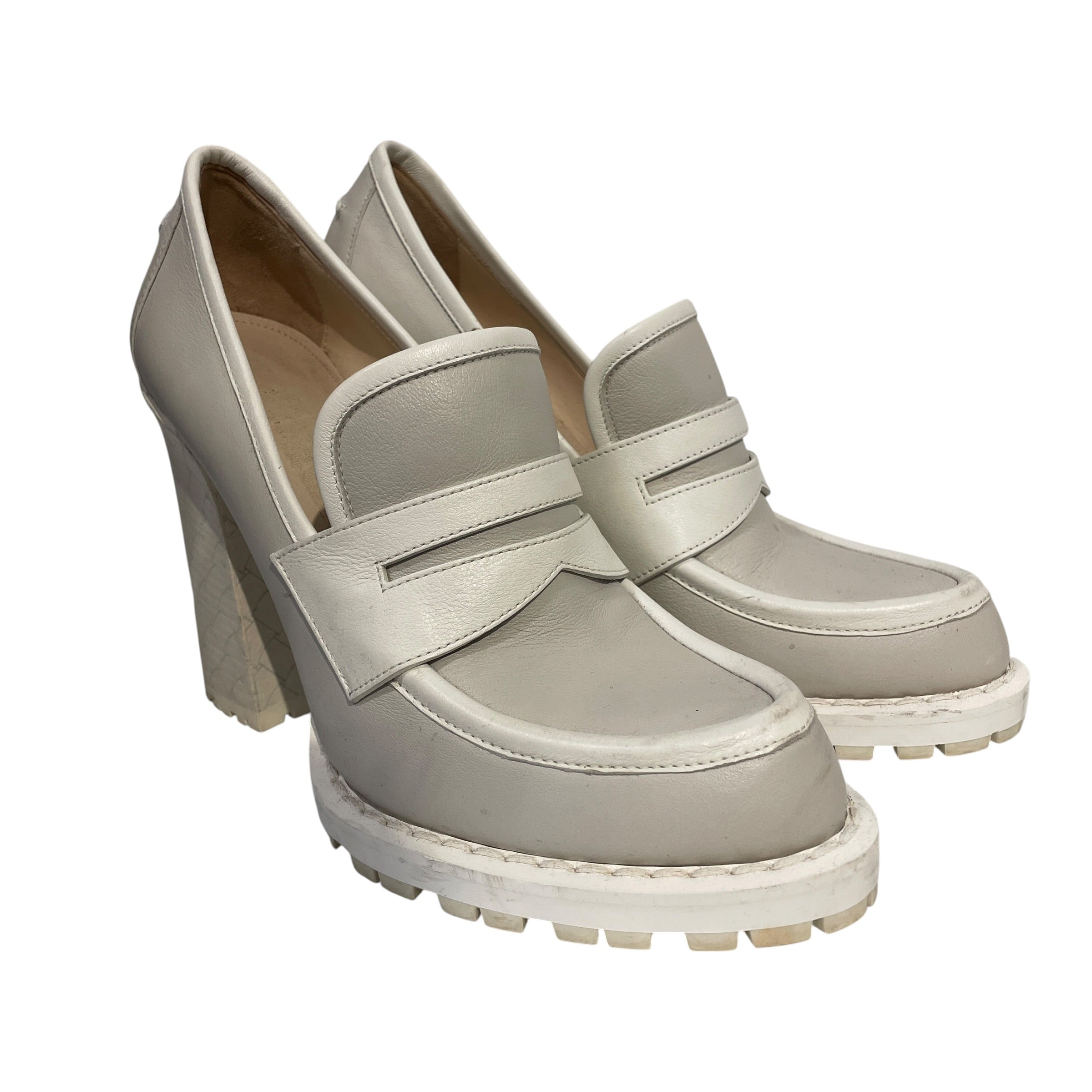 BOTTEGA VENETA/Heels/EU 39/Leather/WHT/LOAFER HEELS view 1