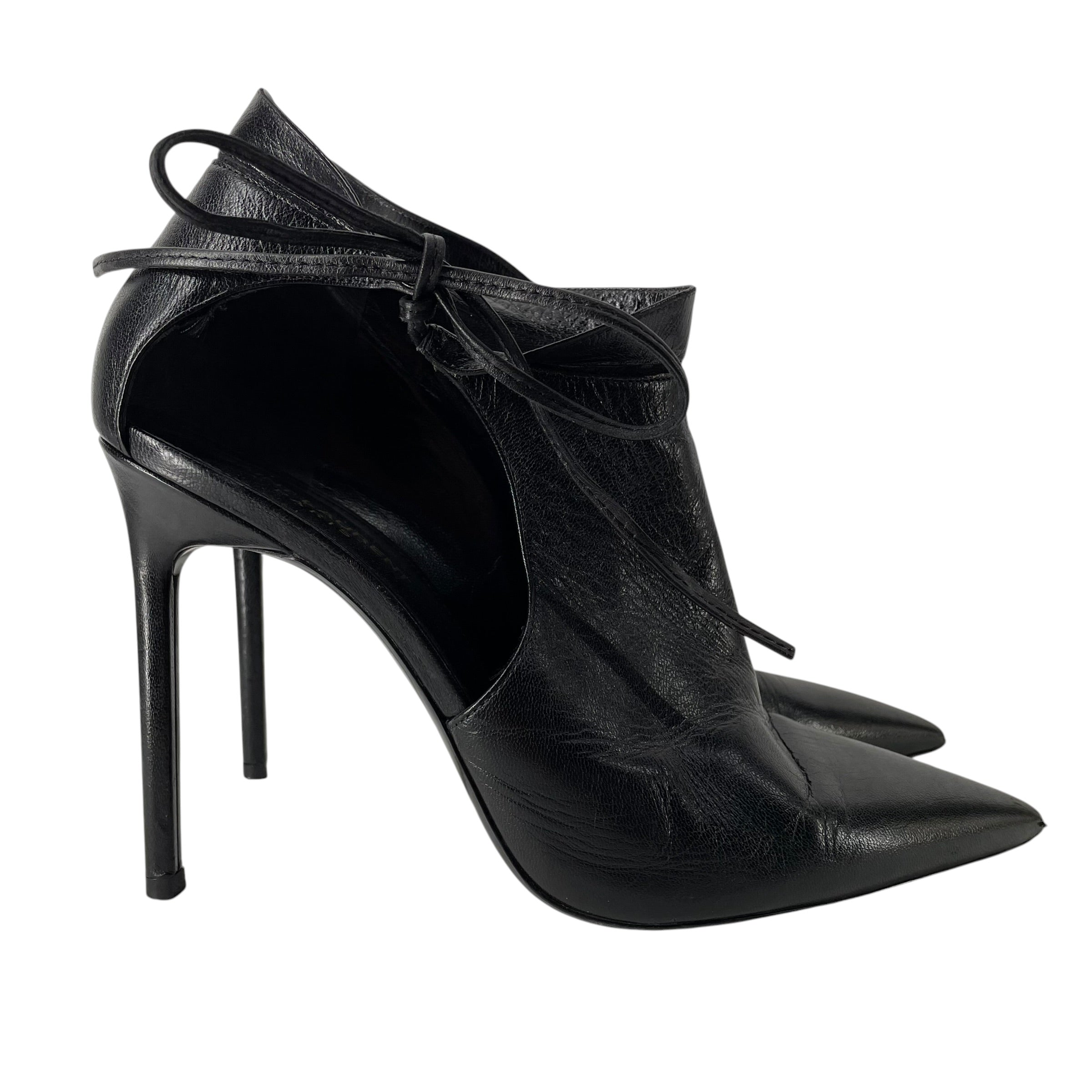SAINT LAURENT/Heels/EU 40/Leather/BLK/V-Tip/OPEN SIDE TIE BOOTIE view 2