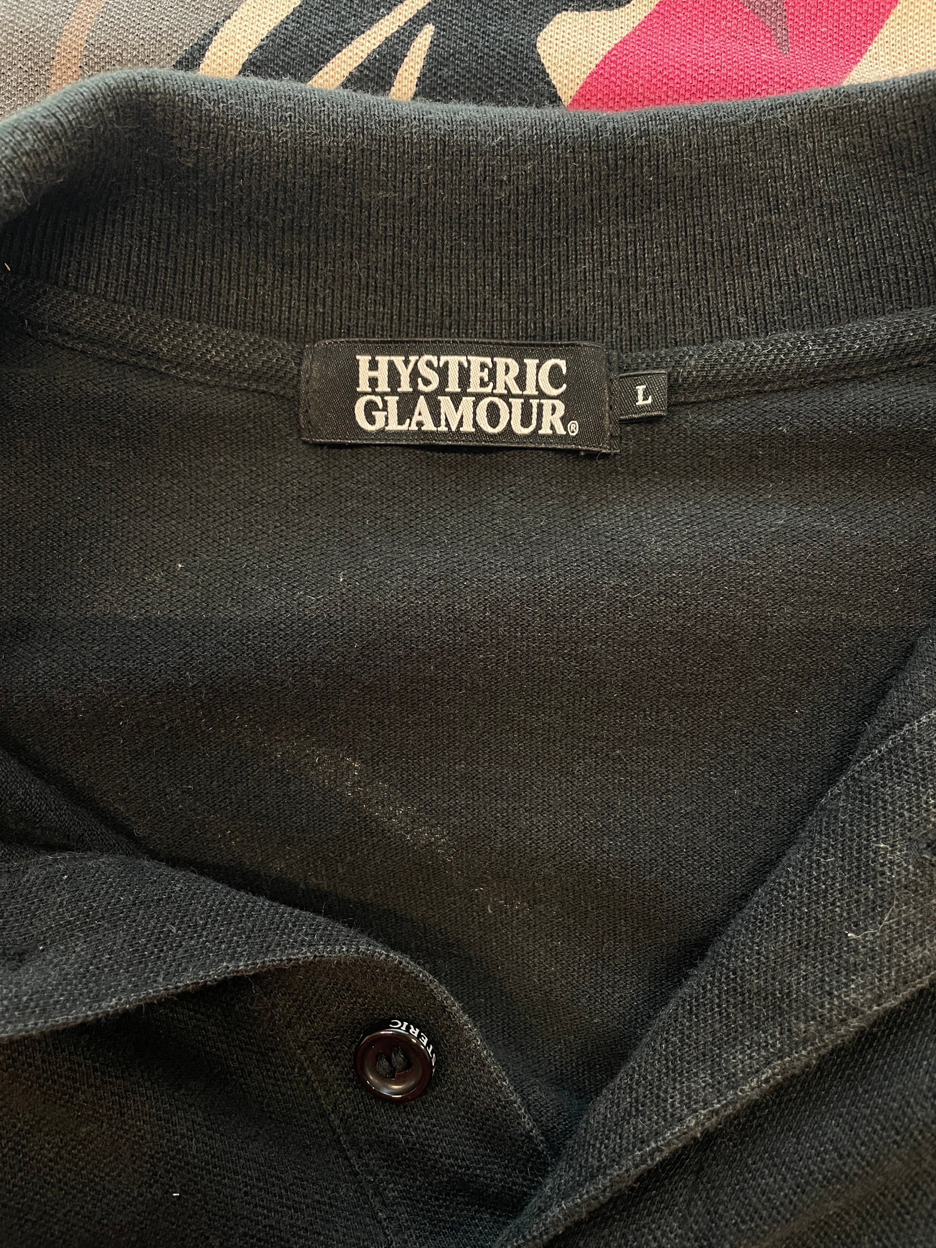 HYSTERIC GLAMOUR/Polo Shirt/L/Polyester/BLK/THUNDER BOLT POLO view 4