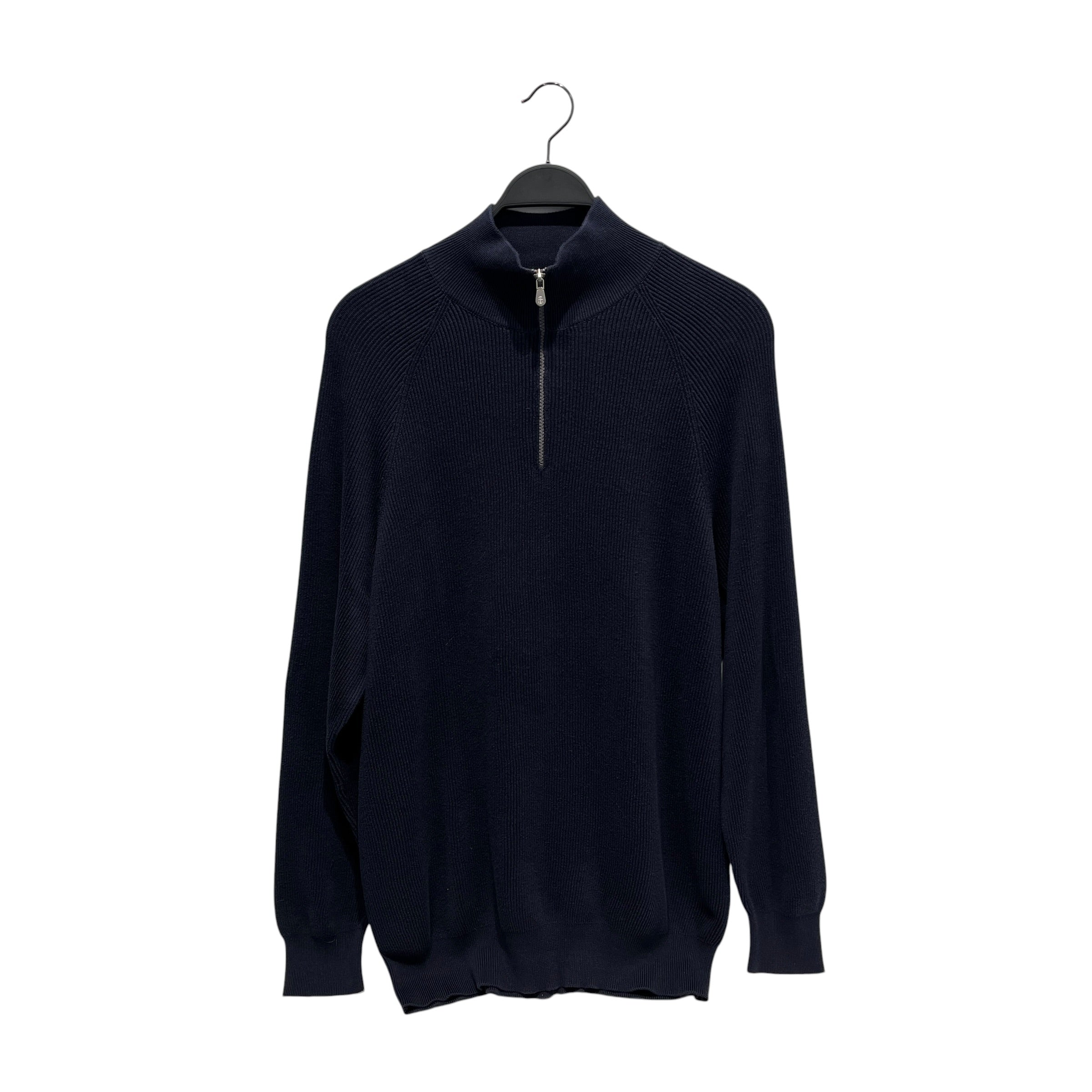 BRUNELLO CUCINELLI/Sweater/XXL/Cotton/NVY/Navy Ribbed Quarter Zip Silver view 1