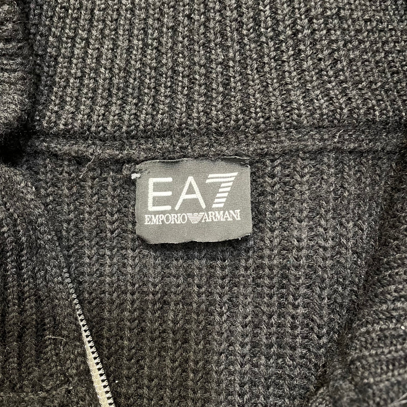 EMPORIO ARMANI/Heavy Sweater/Cotton/BLK/SILVER LOGO