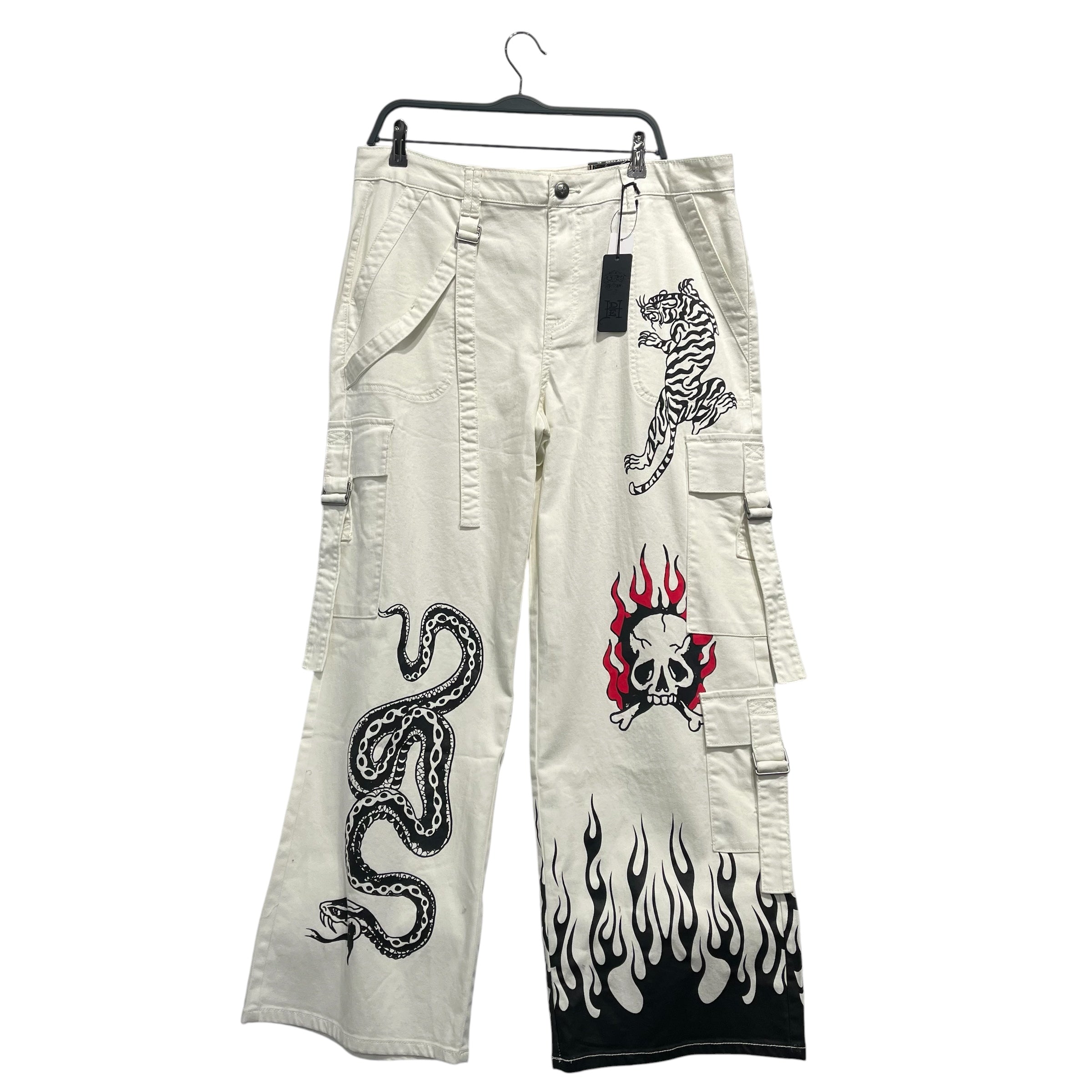 Ed Hardy/Cargo Pants/XL/Denim/IVR/Graphic/TIGER\BOTTOM FLAME LEG view 1