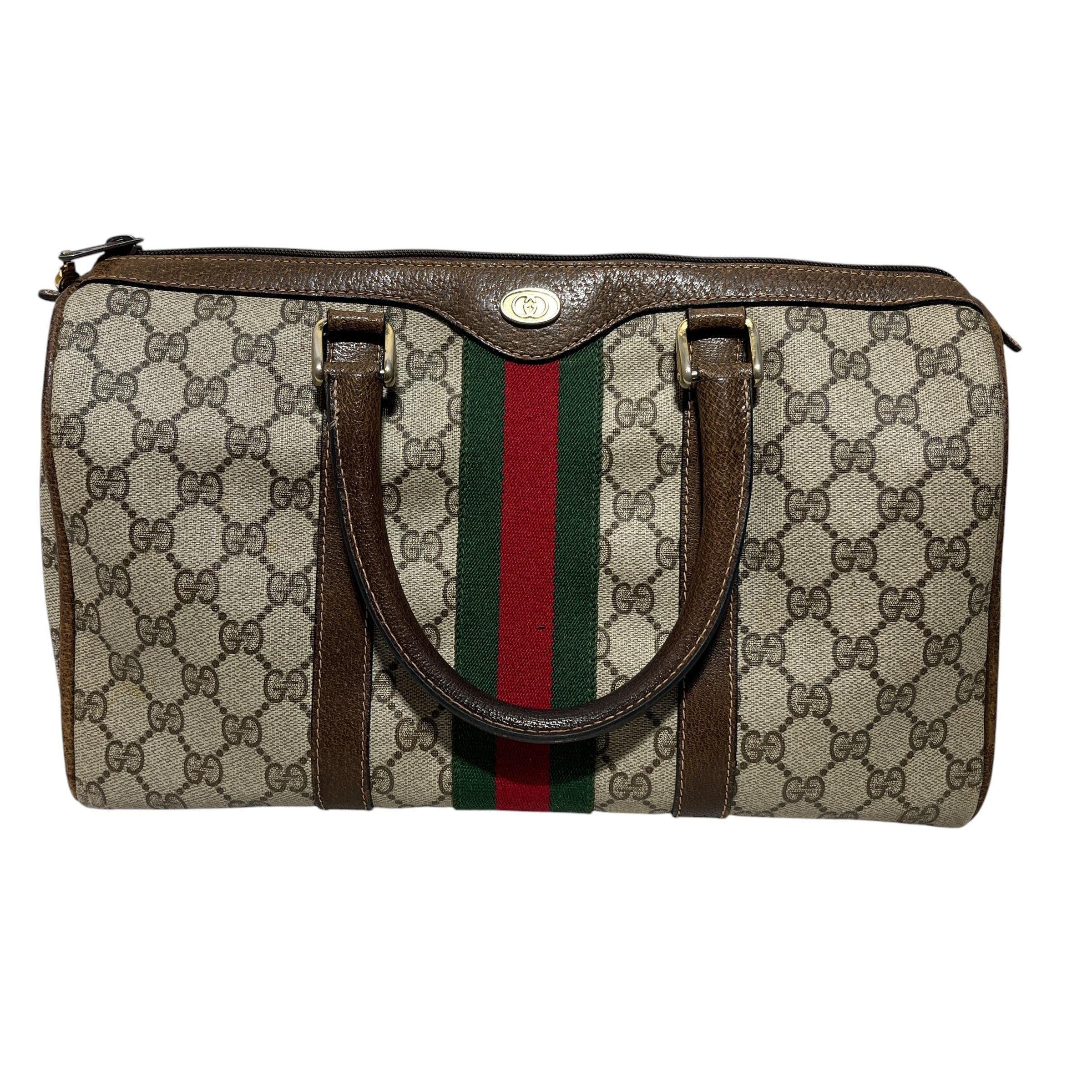 GUCCI/Boston Bag/Monogram/Leather/KHK/GG SUPREME BOSTON view 1