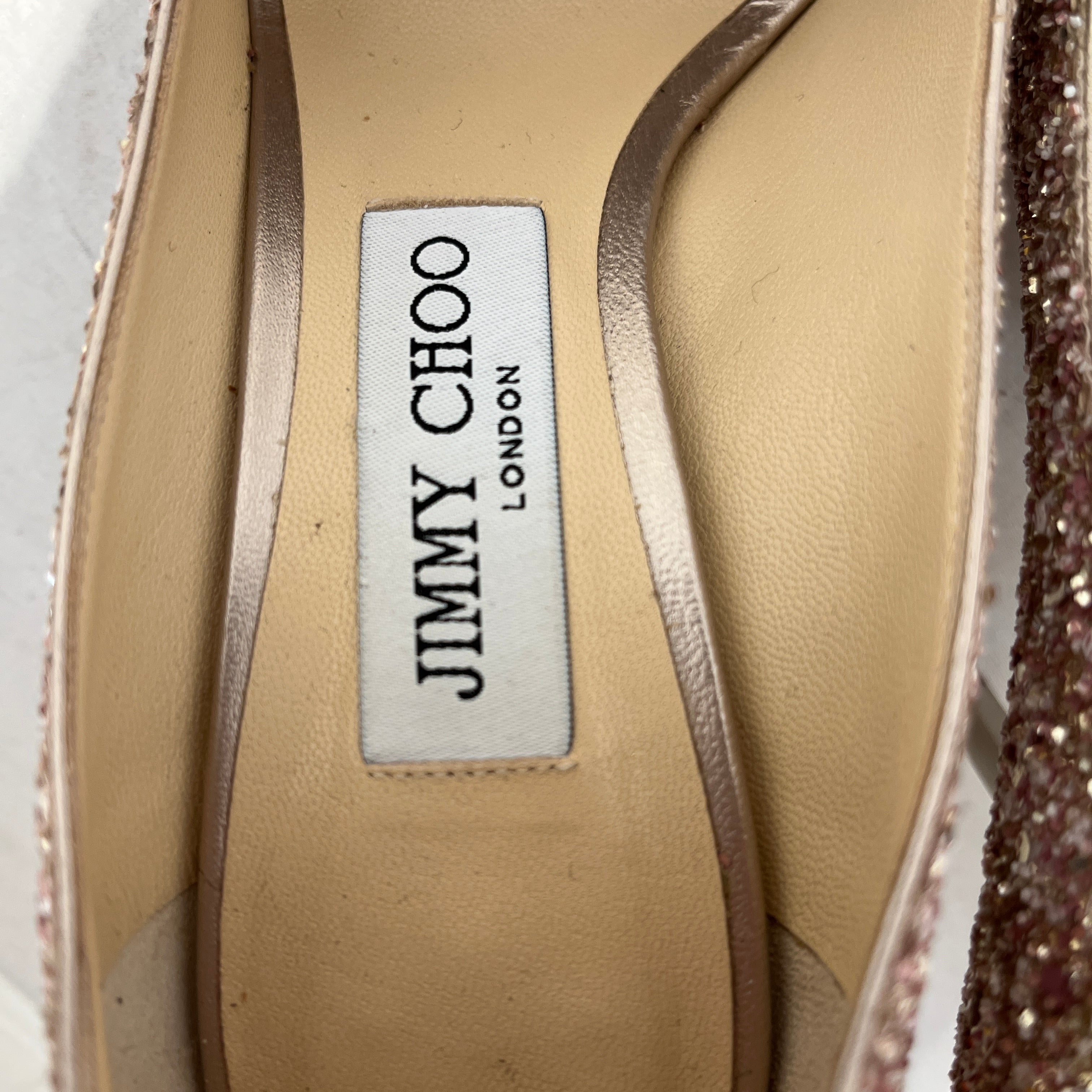 JIMMY CHOO/Heels/EU 35.5/Glitter/Leather/BEG/Glittery Texture view 3